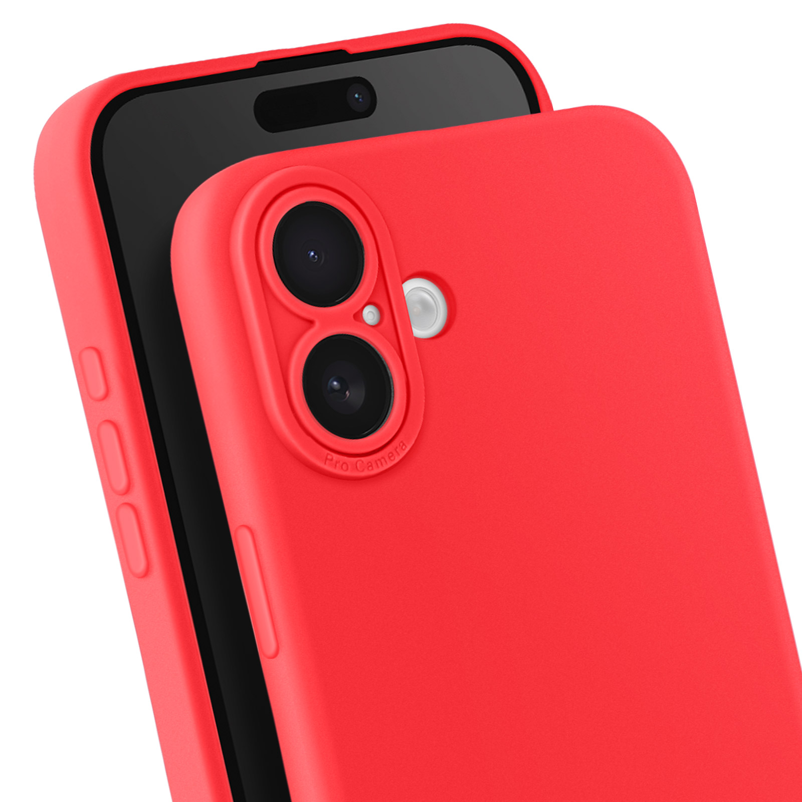 Primo piano di una custodia rossa per telefono con sporgenza della fotocamera.