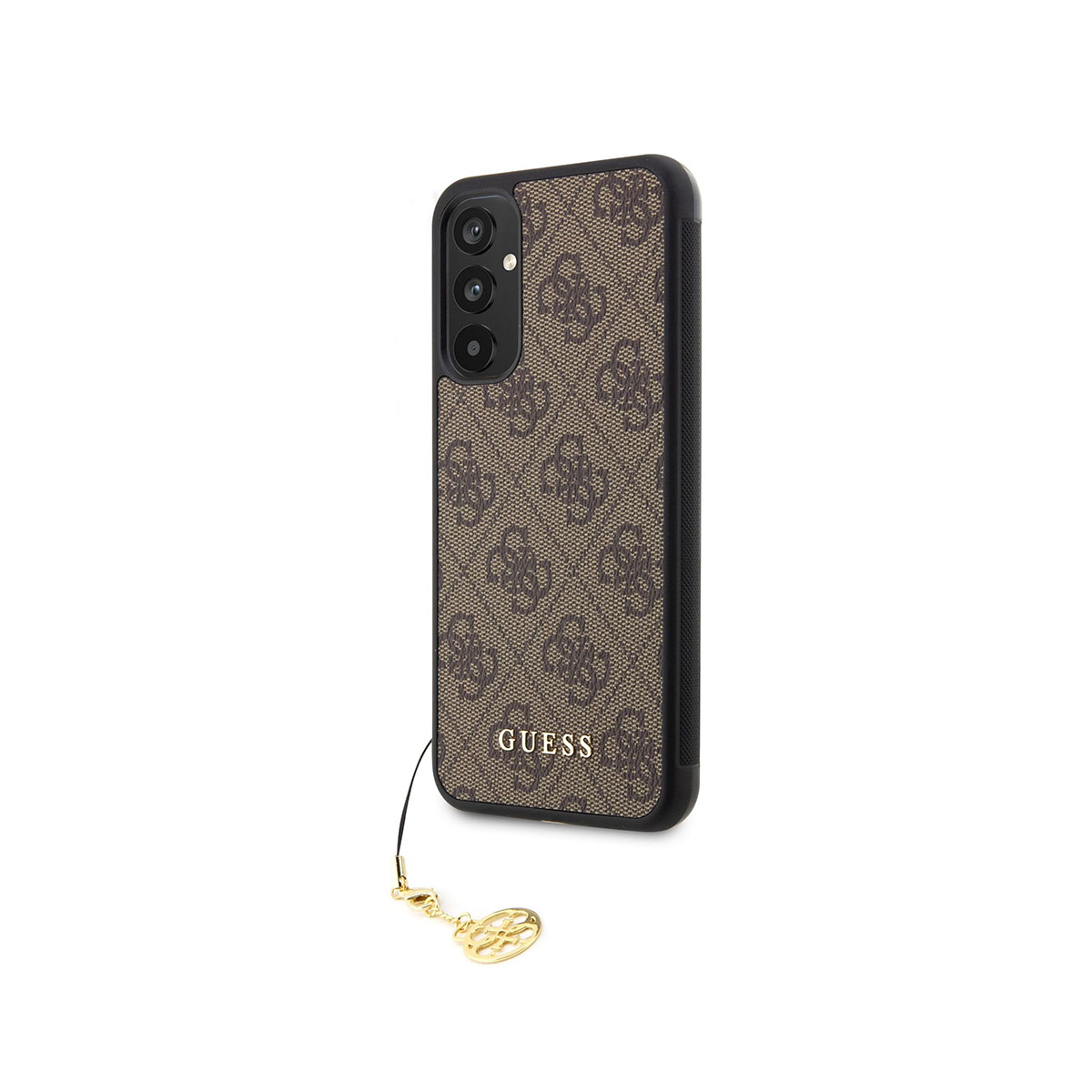 Custodia Guess marrone con logo e charm Guess.