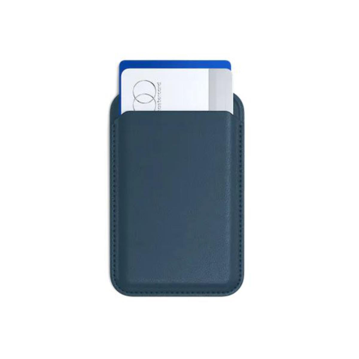 Portacarte per telefono blu scuro con carte.