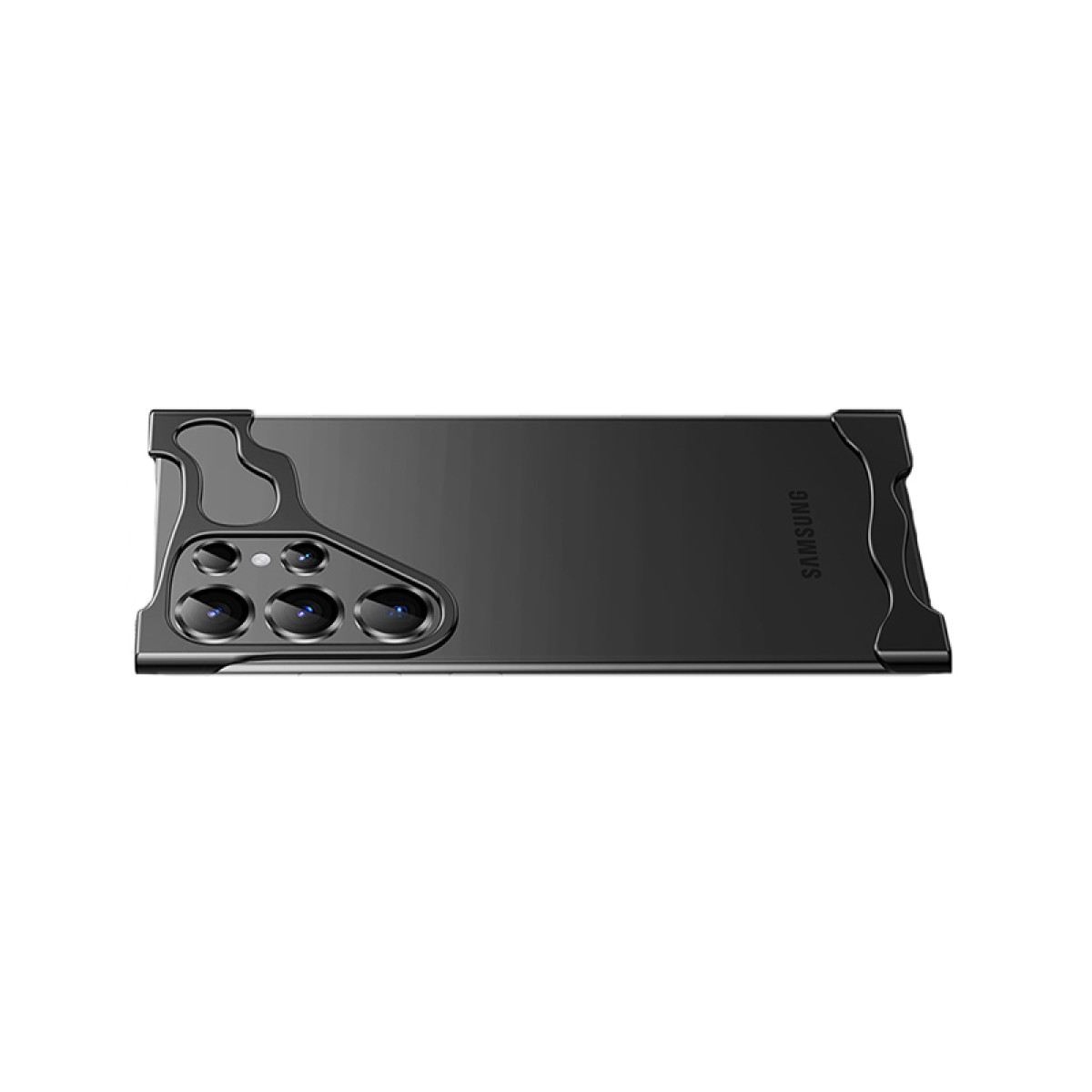Custodia nera per telefono con cornice. Marchio Samsung.