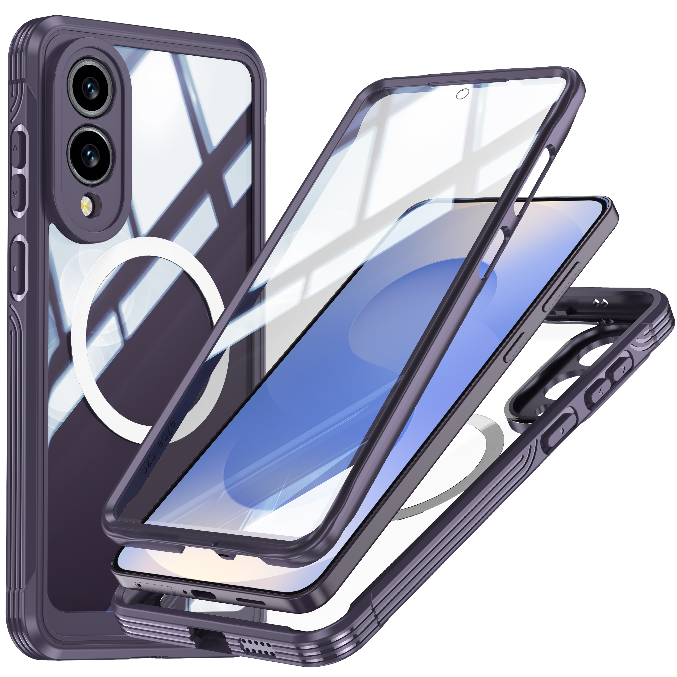 Custodia per telefono multistrato, trasparente e nera.