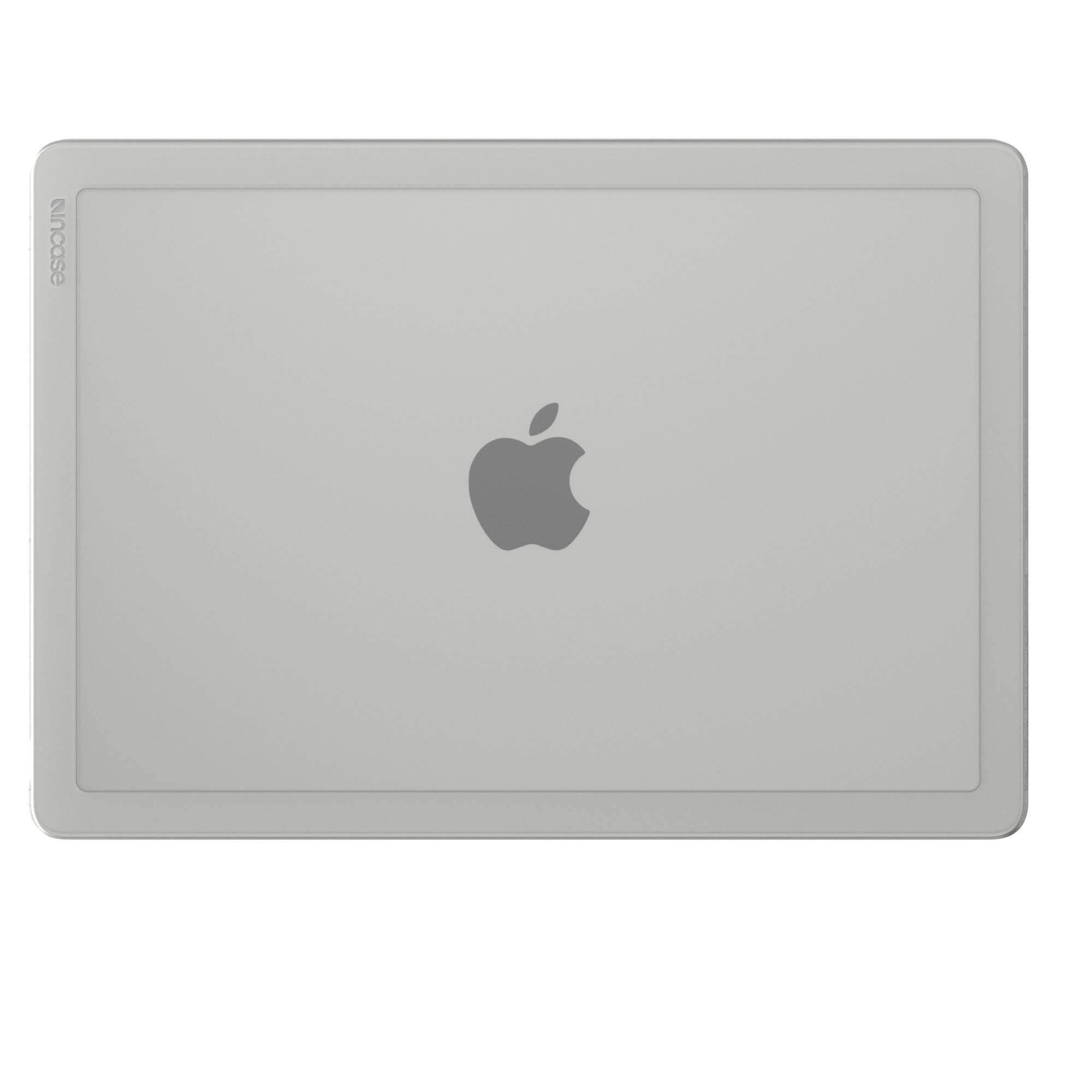 Vista dall'alto di una custodia argentata per laptop con logo Apple. Il logo Incase è visibile.