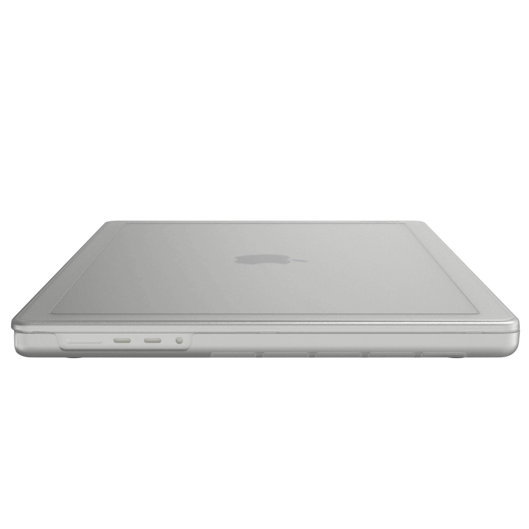 Custodia per laptop. Parte superiore di un laptop in una custodia, con il logo Apple visibile.