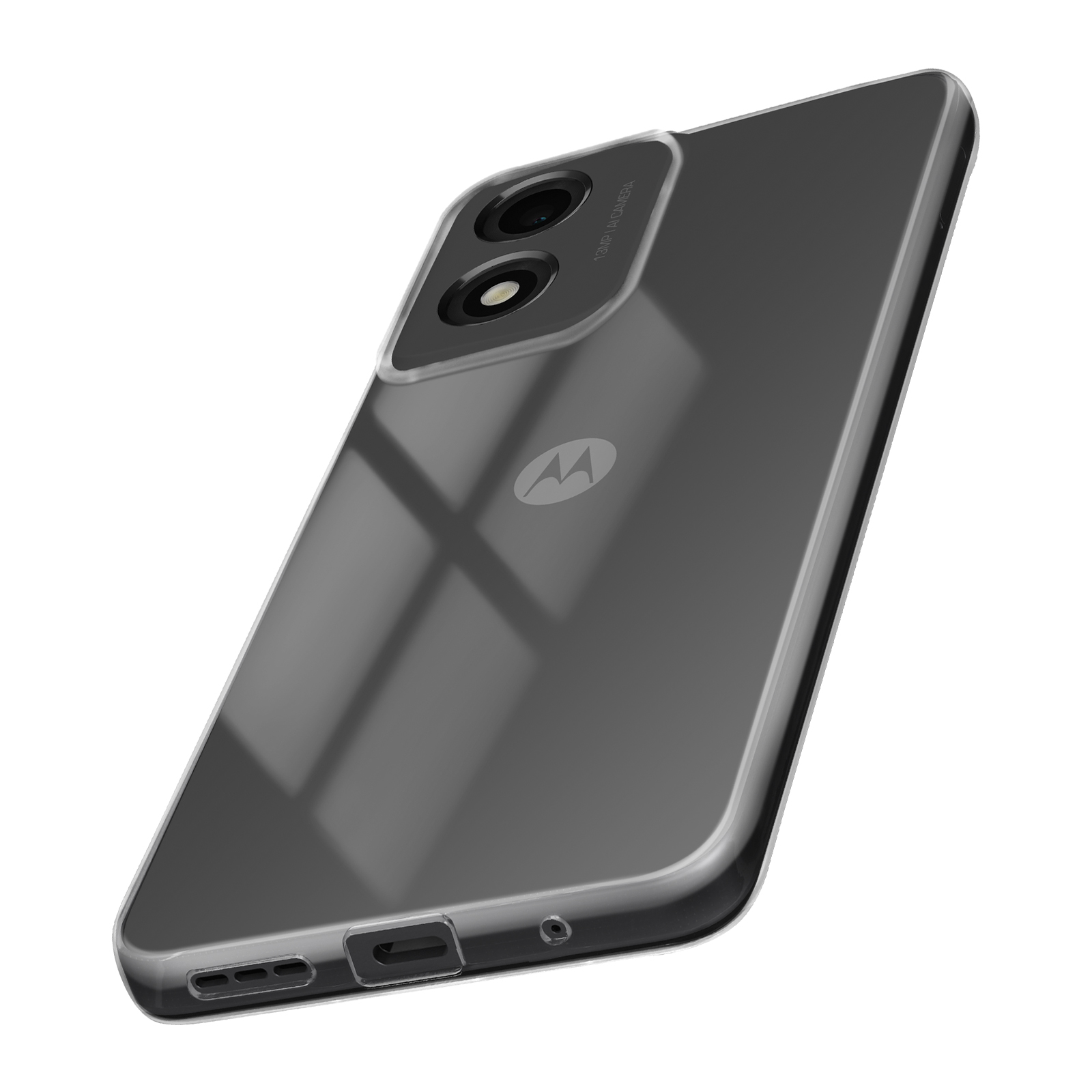 Smartphone con custodia su sfondo bianco.
