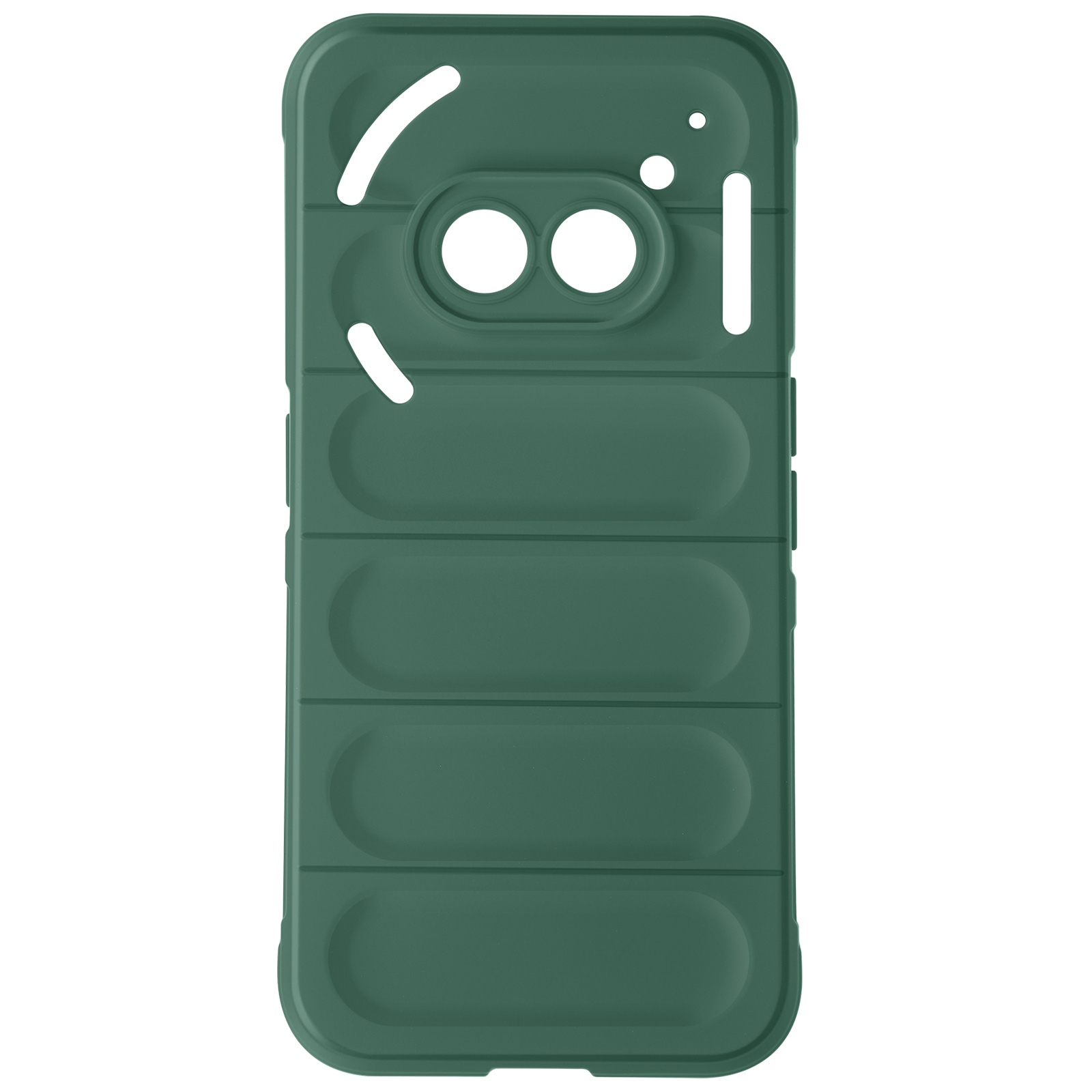 Custodia verde per telefono con un design unico. La custodia è verde e ha un design unico sul retro.