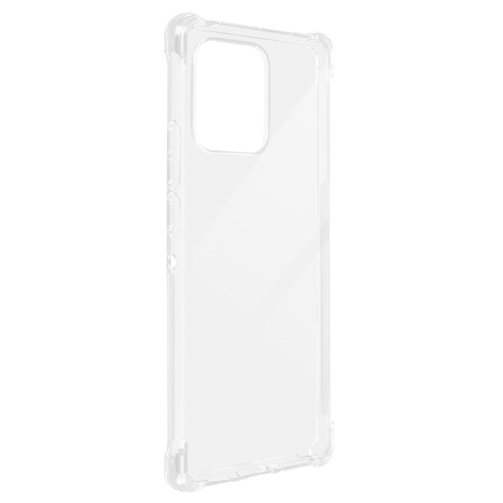 Una custodia trasparente per telefono con un ritaglio quadrato per la fotocamera.