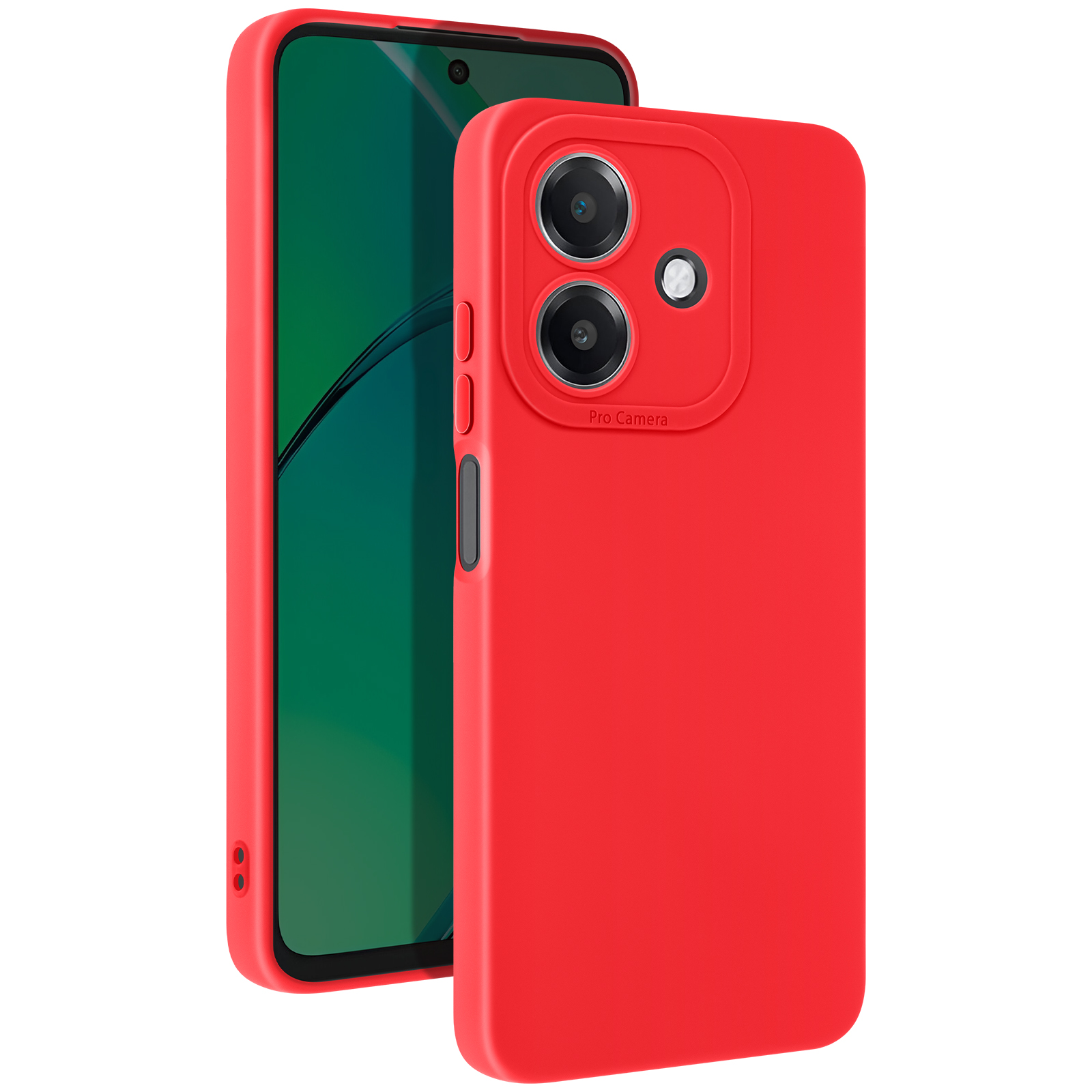 Due custodie per telefono rosse, una appoggiata all'altra, con ritagli per la fotocamera.