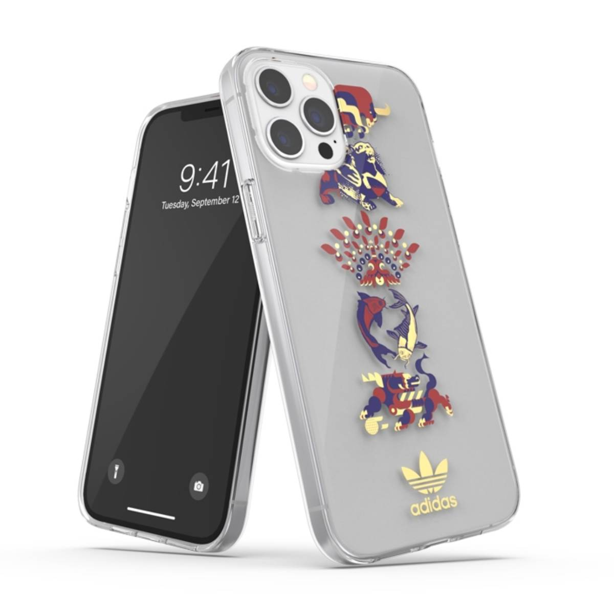 Telefono con custodia Adidas, che mostra l'ora. Appoggiato ad un altro telefono.