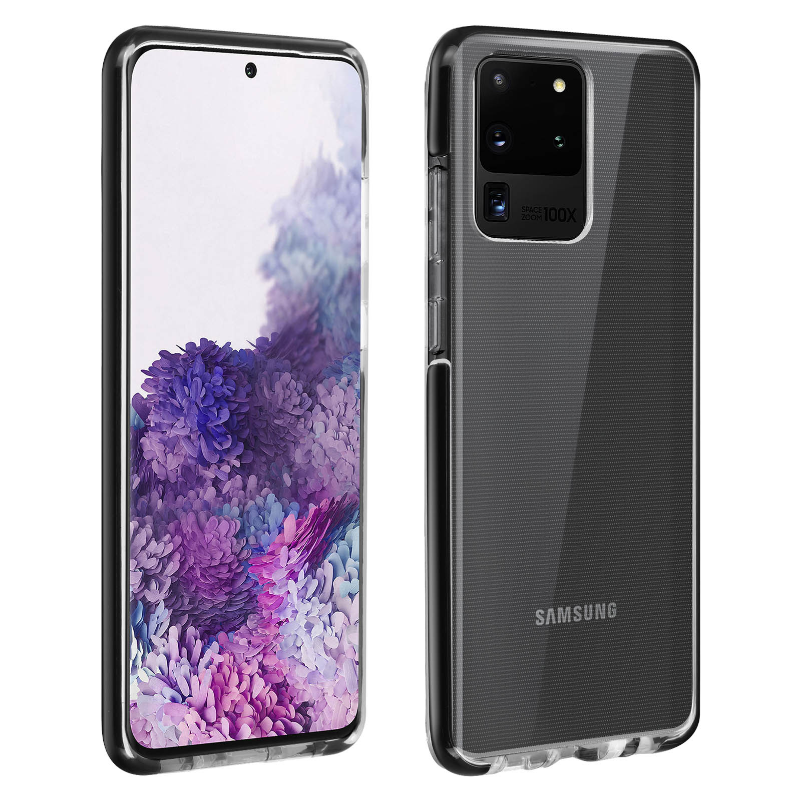 Un telefono con custodia, che mostra il telefono e la custodia, con marchio Samsung.