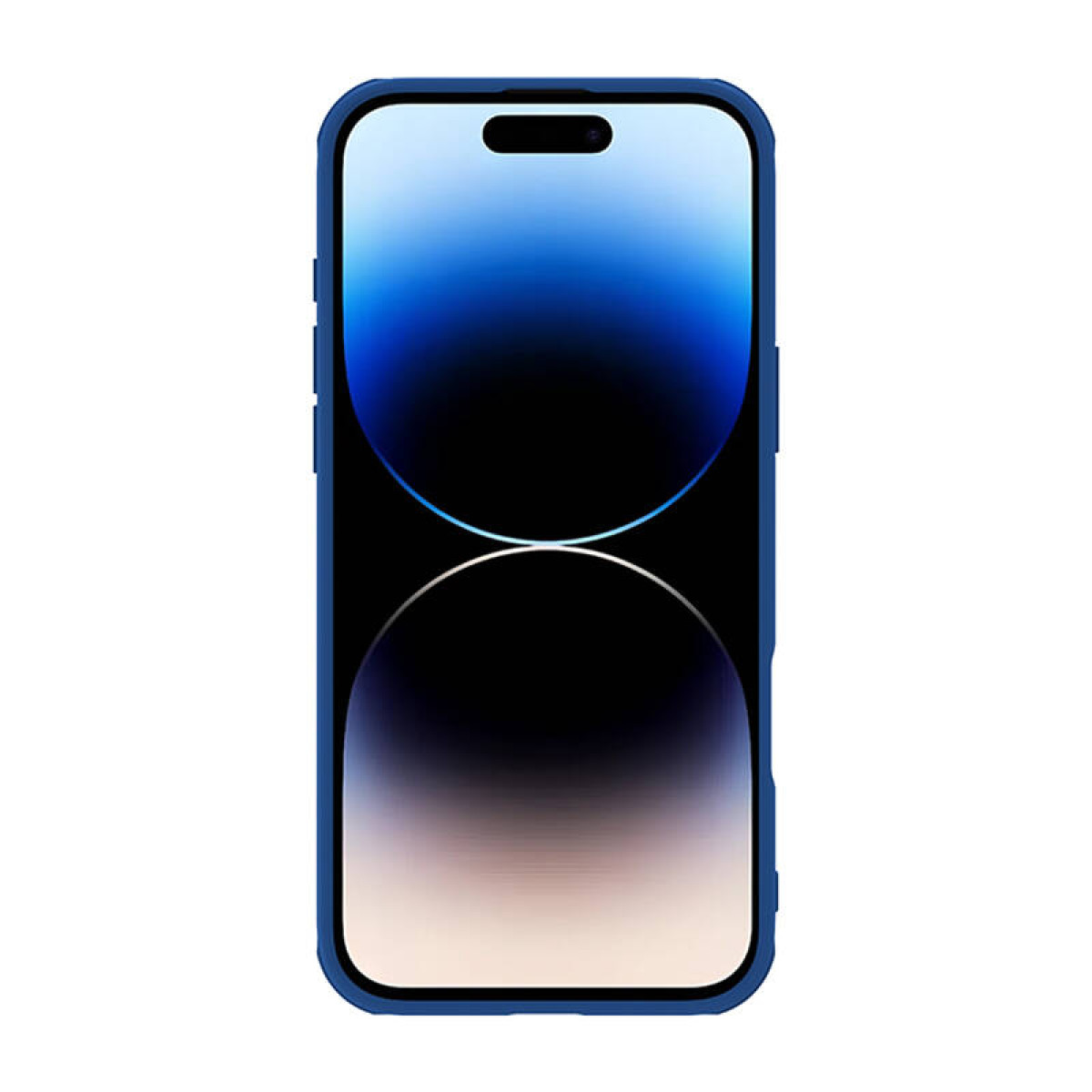 Telefono blu con schermo e custodia blu.