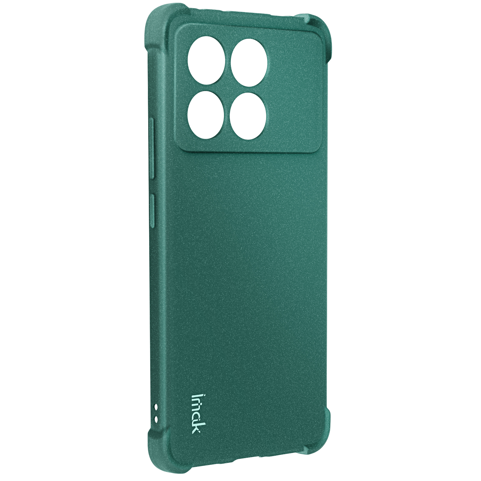 Custodia verde per telefono con quattro fori per fotocamera.