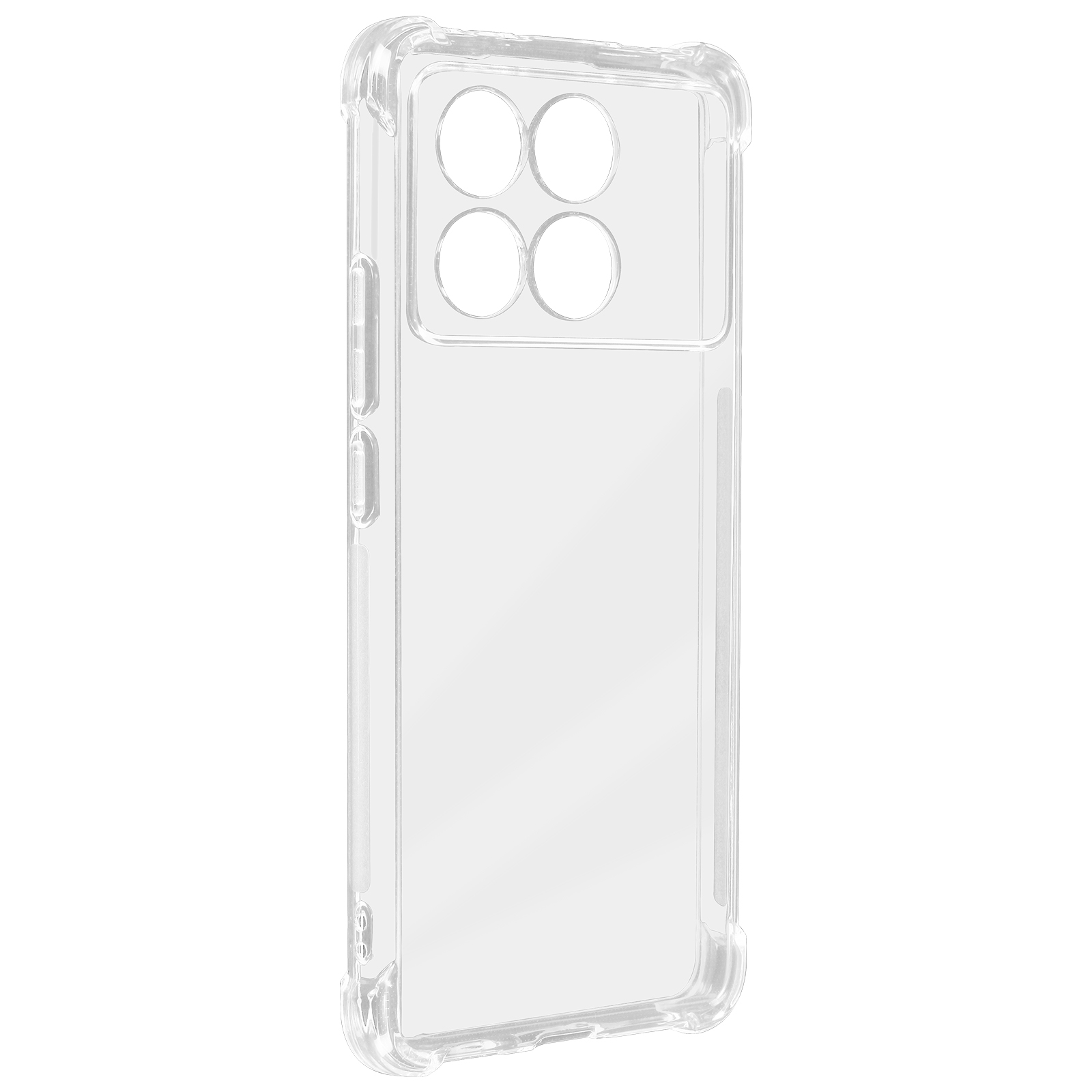 Custodia trasparente per telefono con quattro ritagli per la fotocamera. Materiale trasparente.
