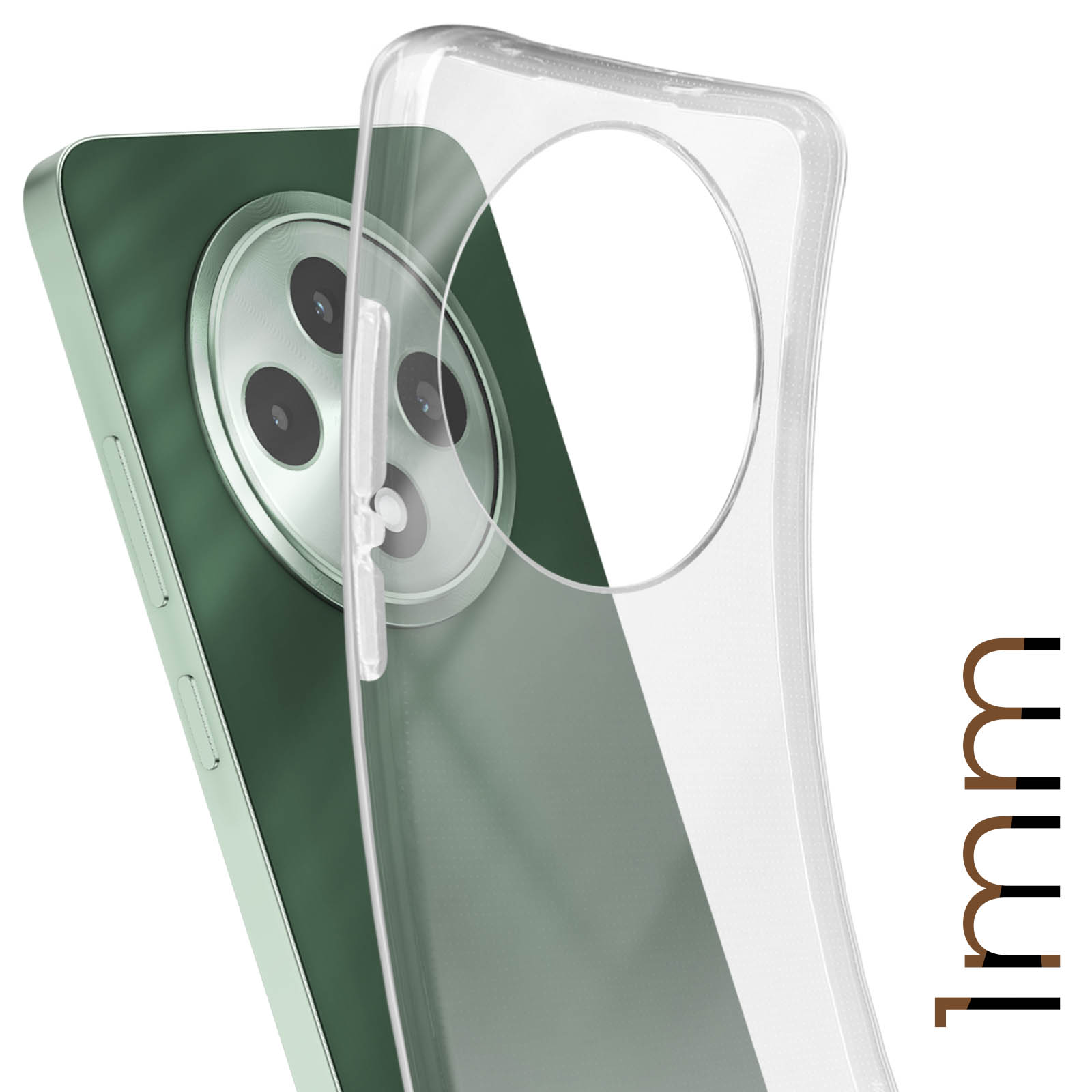 Custodia per telefono con un telefono all'interno. La custodia è verde e il telefono è verde.
