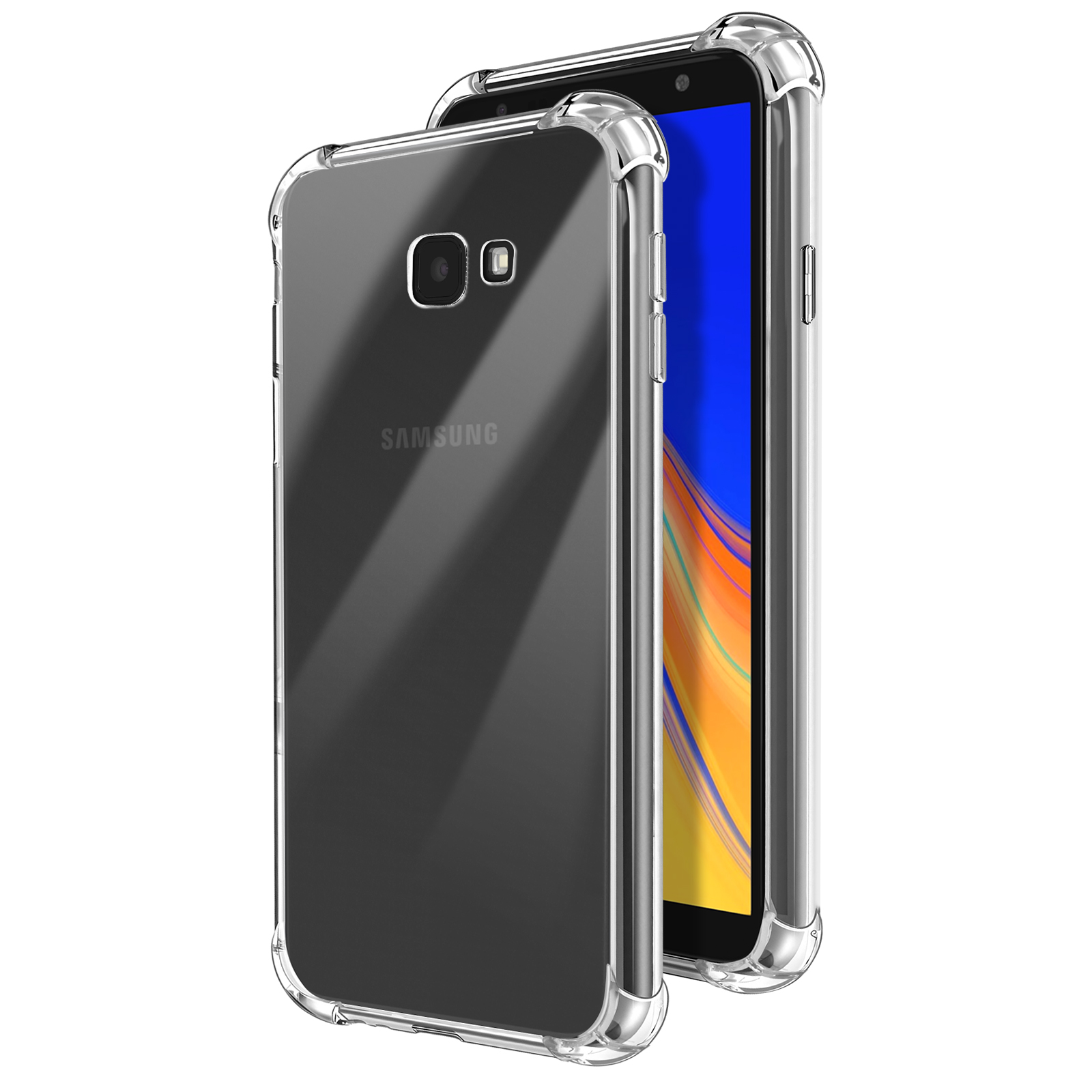 Custodia trasparente per telefono su un telefono Samsung. Angoli rinforzati.