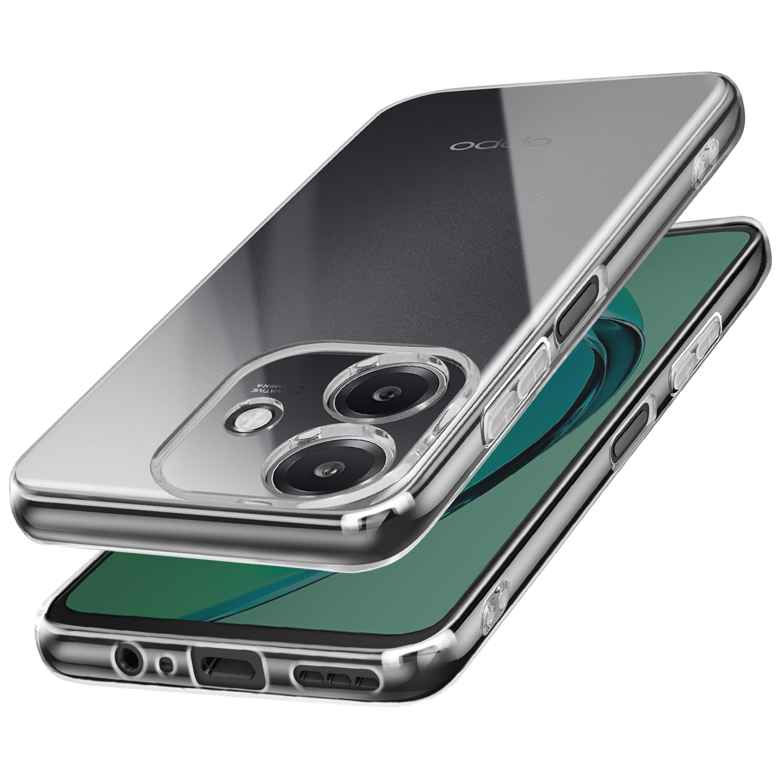 Transparente Handyhülle auf einem Telefon. Die Hülle ist transparent.