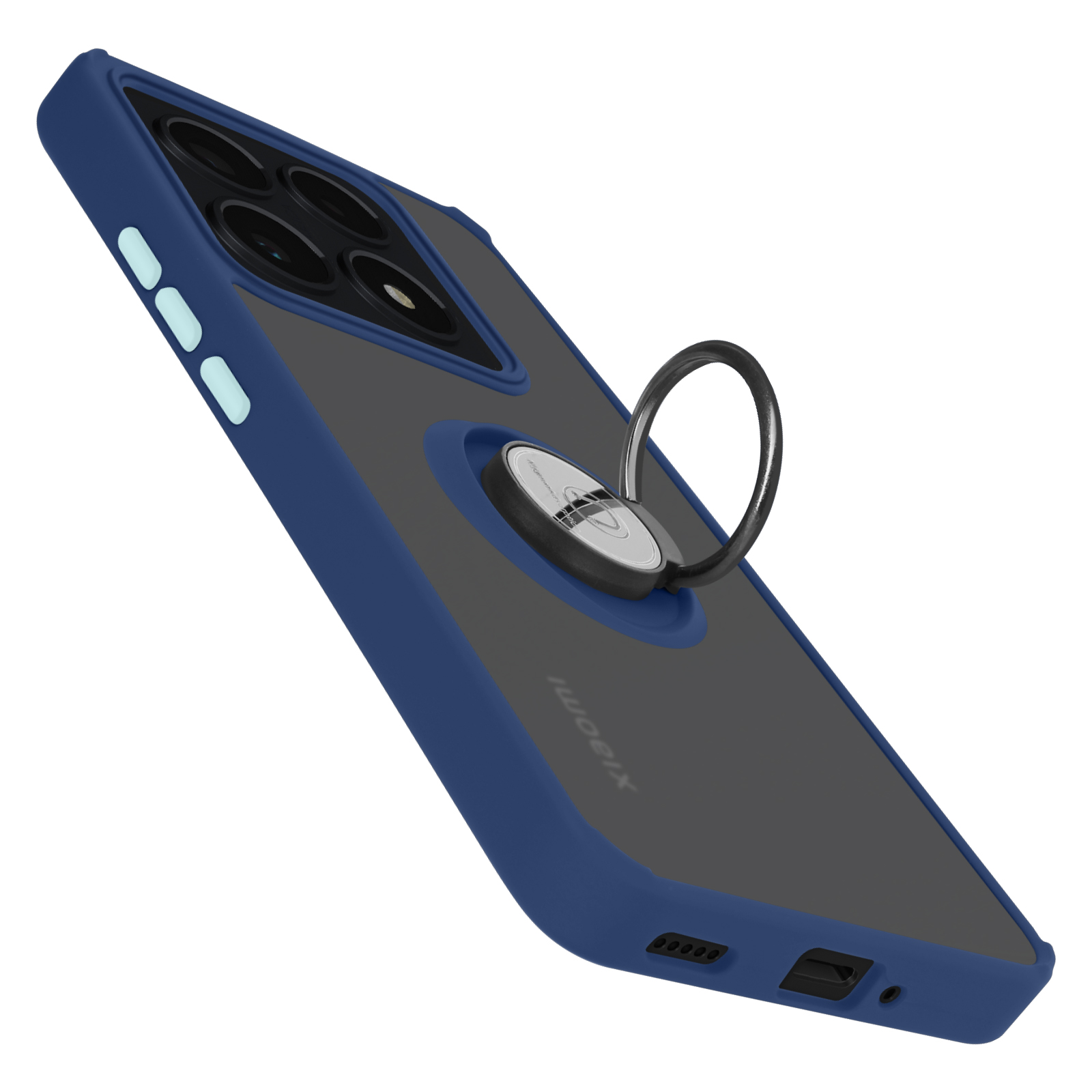 Custodia per telefono con supporto ad anello, cornice blu, Xiaomi, retro grigio, sfondo auto.