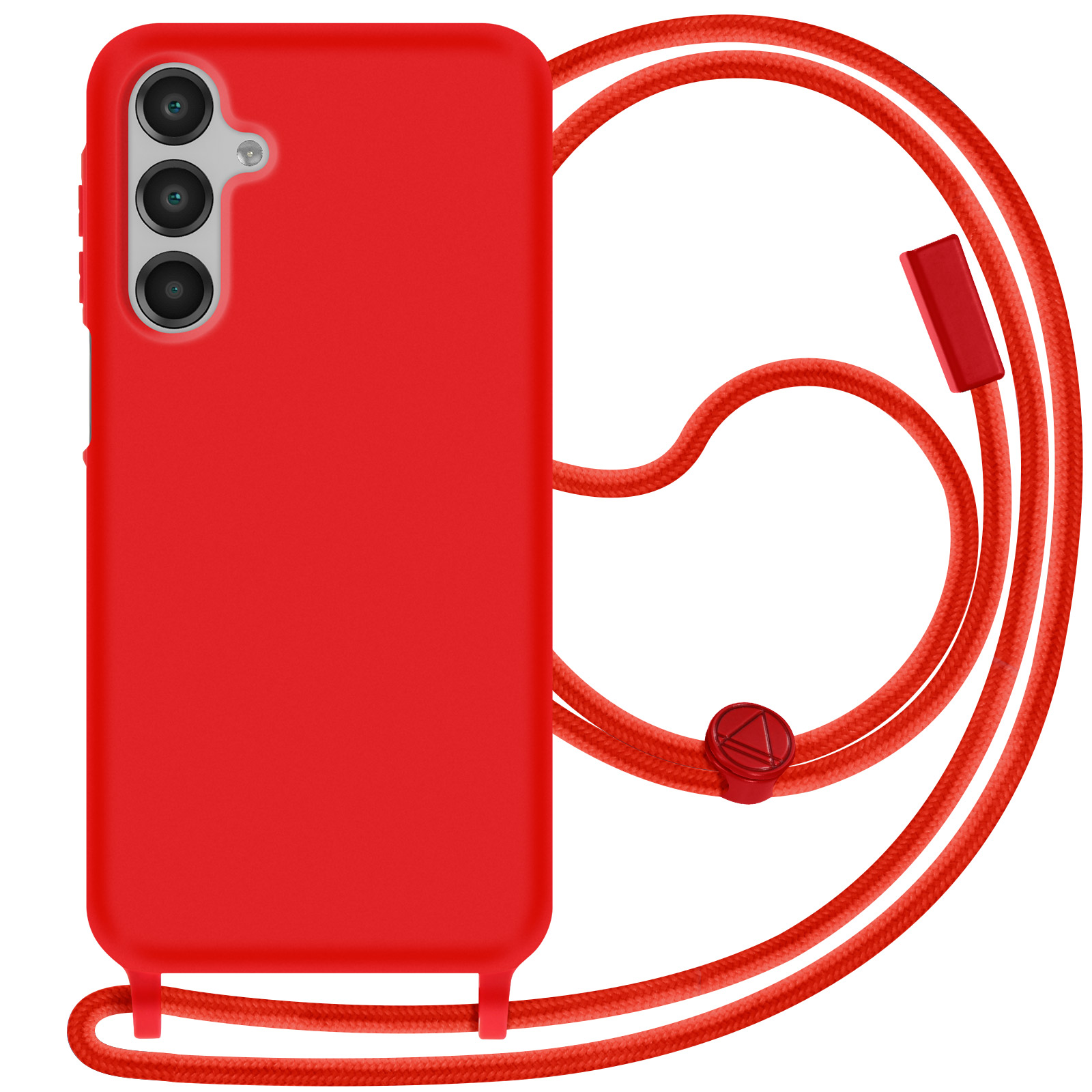 Custodia rossa con cordino rosso. Il cordino ha un connettore.