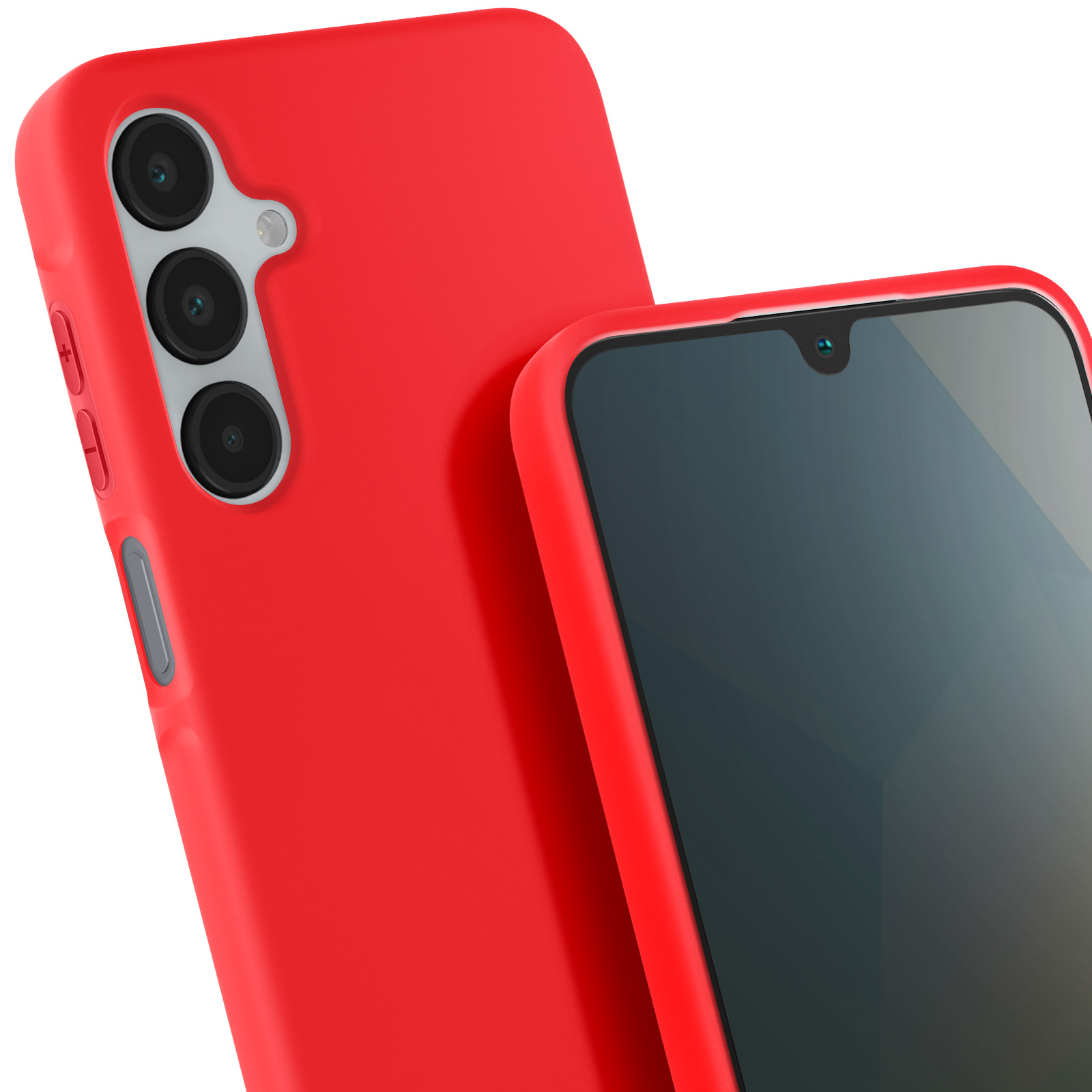 Custodia rossa con un telefono nero all'interno.