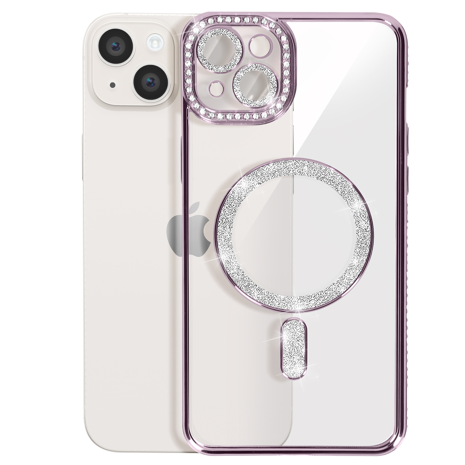 Un telefono in una custodia rosa con un design scintillante.