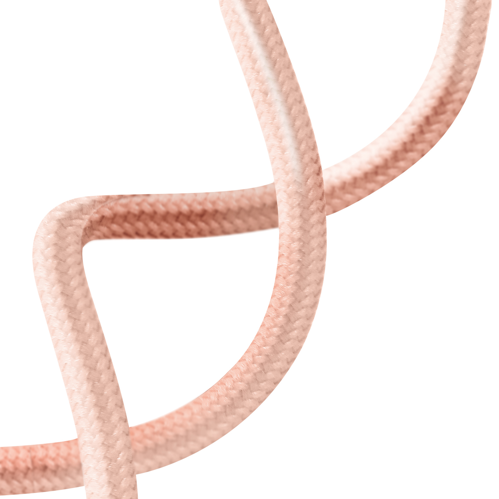Due cordoncini rosa attorcigliati su sfondo bianco. I cordoncini sono strutturati.
