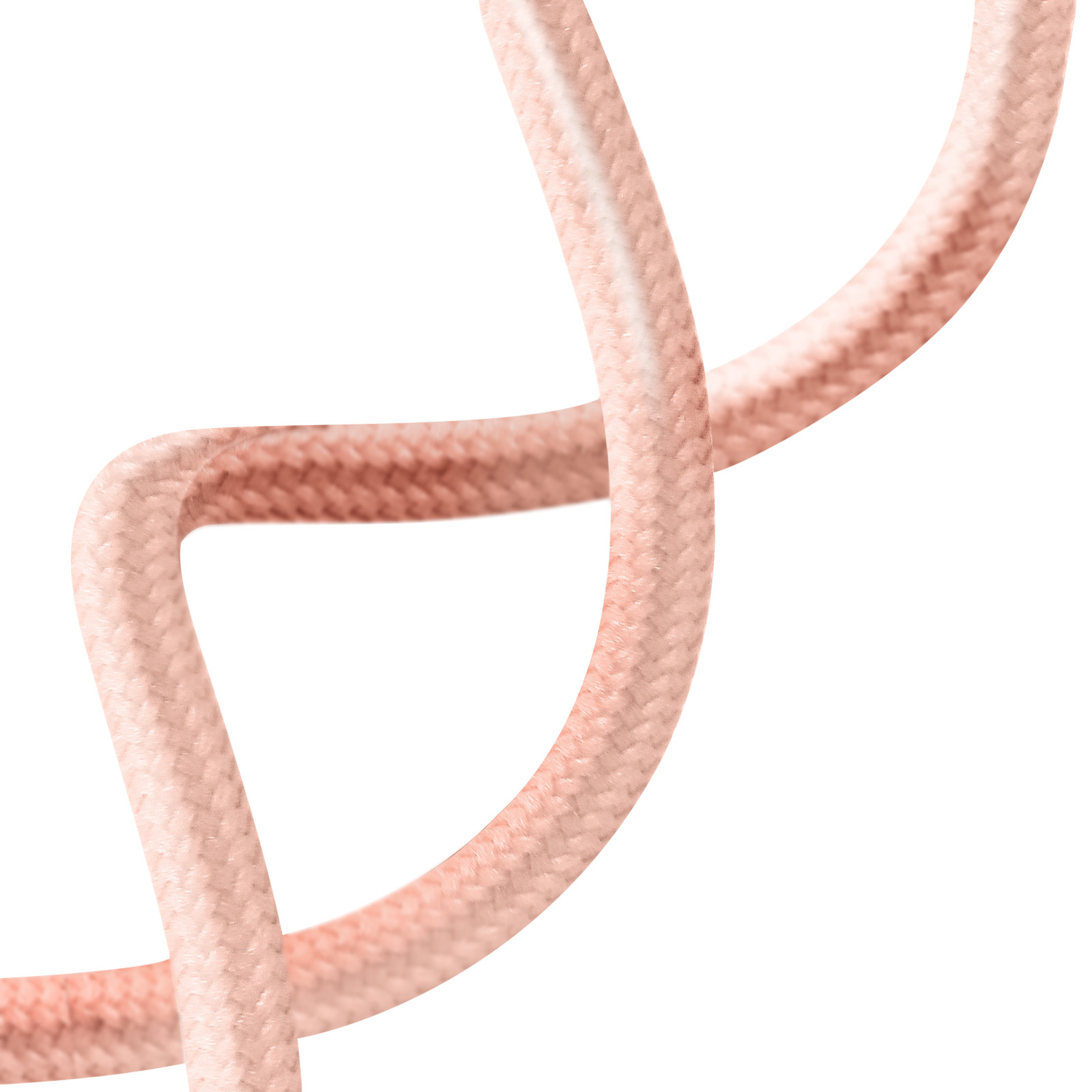 Primo piano di un cordino rosa, arricciato a forma di onda. Il cordino è fatto di un materiale morbido e tessuto.