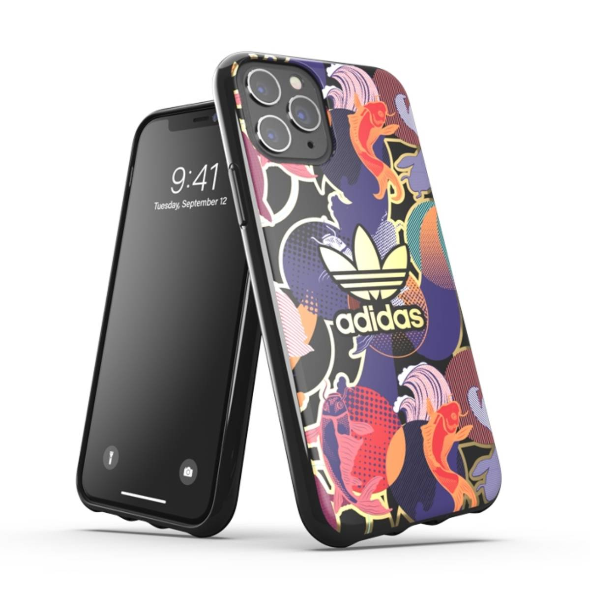 Due telefoni. Uno nero con custodia con design di pesci. L'altro è un telefono nero.