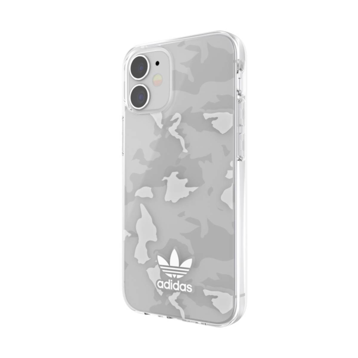 Custodia Adidas per telefono. Il motivo è mimetico bianco e grigio, con il logo Adidas.