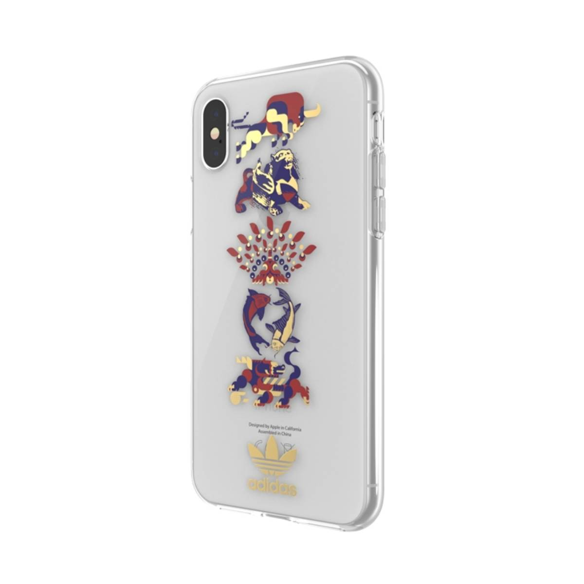 Funda transparente con diseño. Logotipo de Adidas. Fondo blanco.