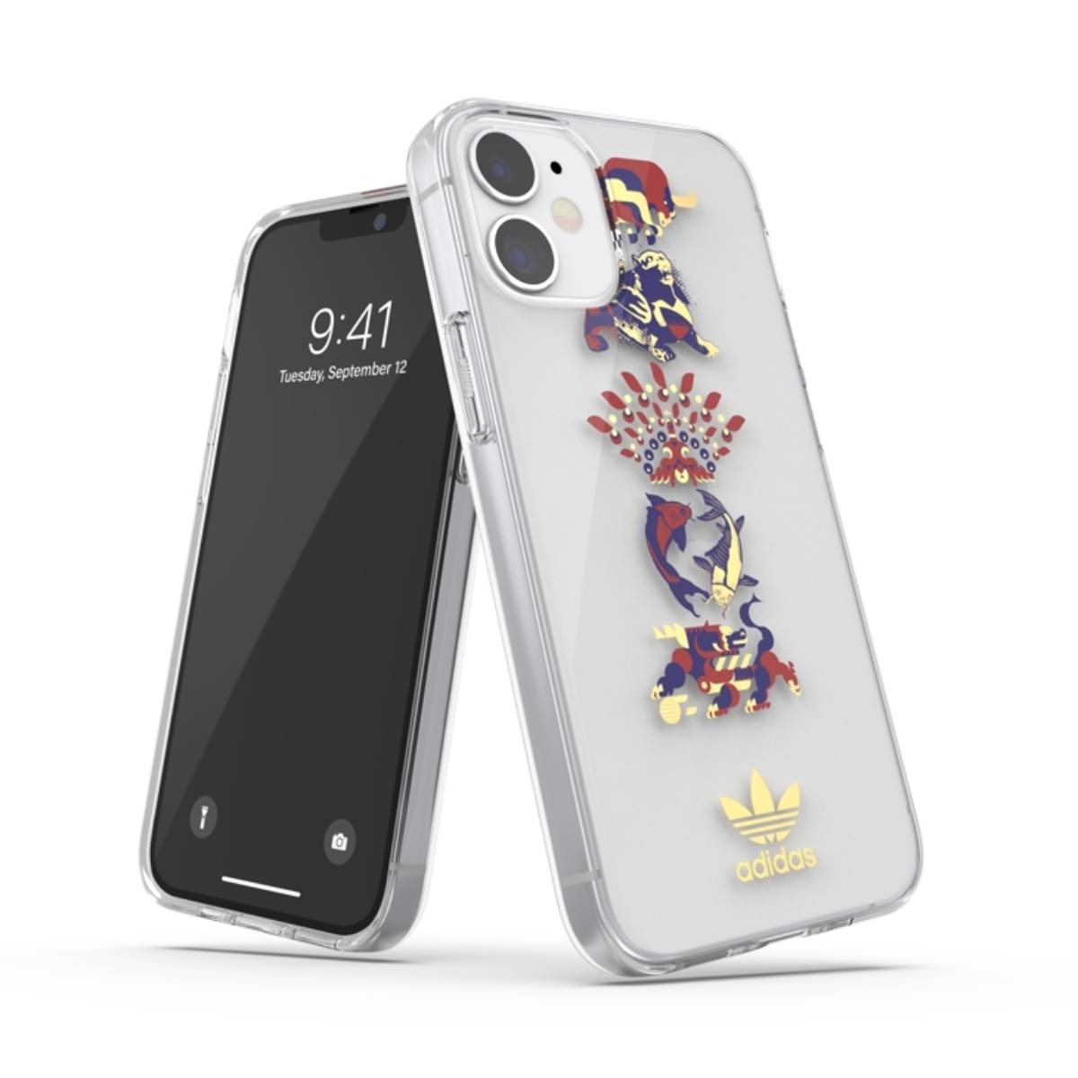 Due telefoni, uno con custodia trasparente e disegni di animali, l'altro con schermo nero.