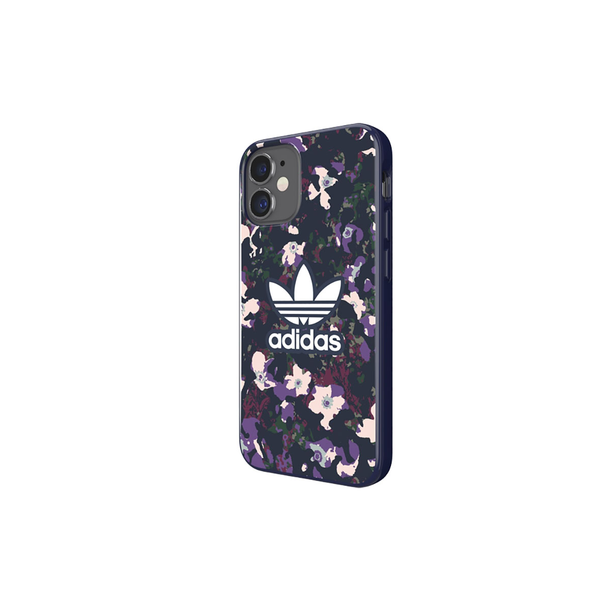 Custodia per telefono con motivo floreale e logo Adidas su sfondo bianco.
