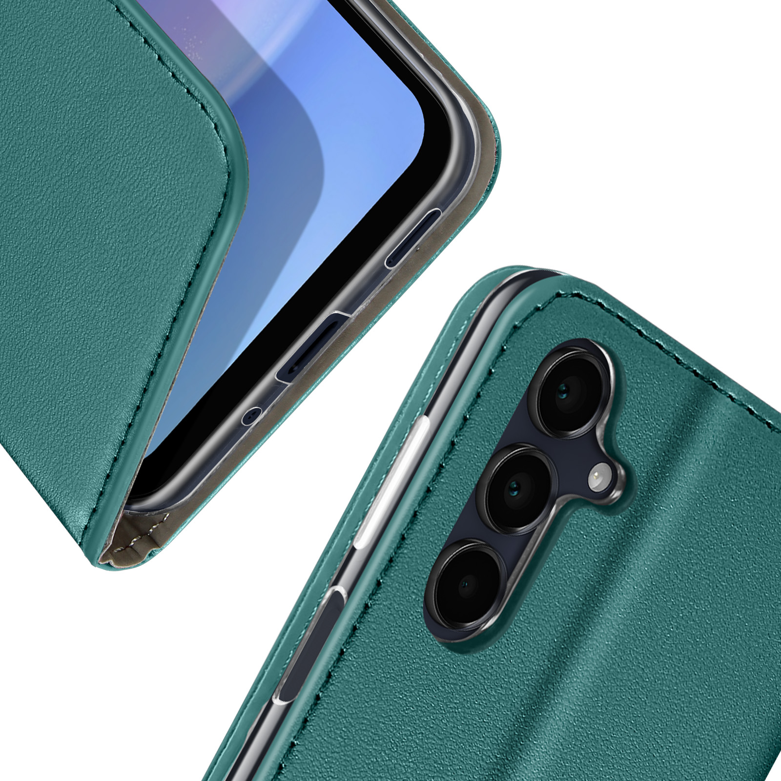 Primo piano di una custodia per telefono e telefono con lenti della fotocamera.