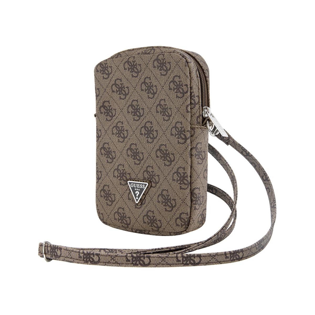 Borsa a tracolla Guess marrone con un design a motivi.