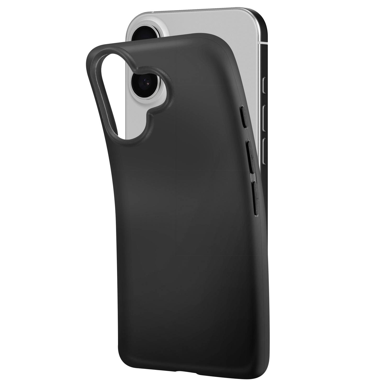 Custodia per telefono nera con un design in rilievo, fotocamera visibile.