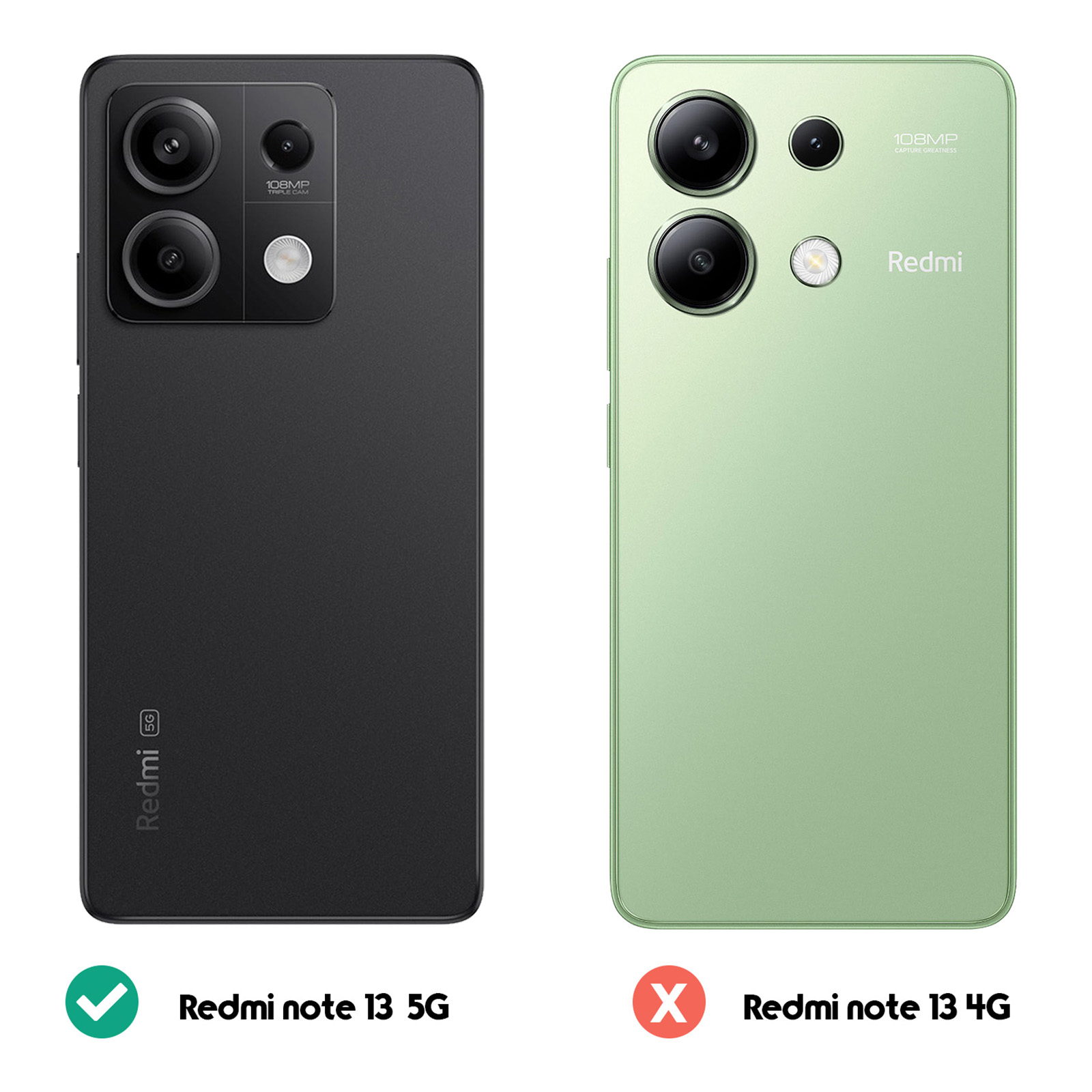 Confronto tra due telefoni: uno nero con 5G e uno verde. Il telefono verde ha una X rossa.