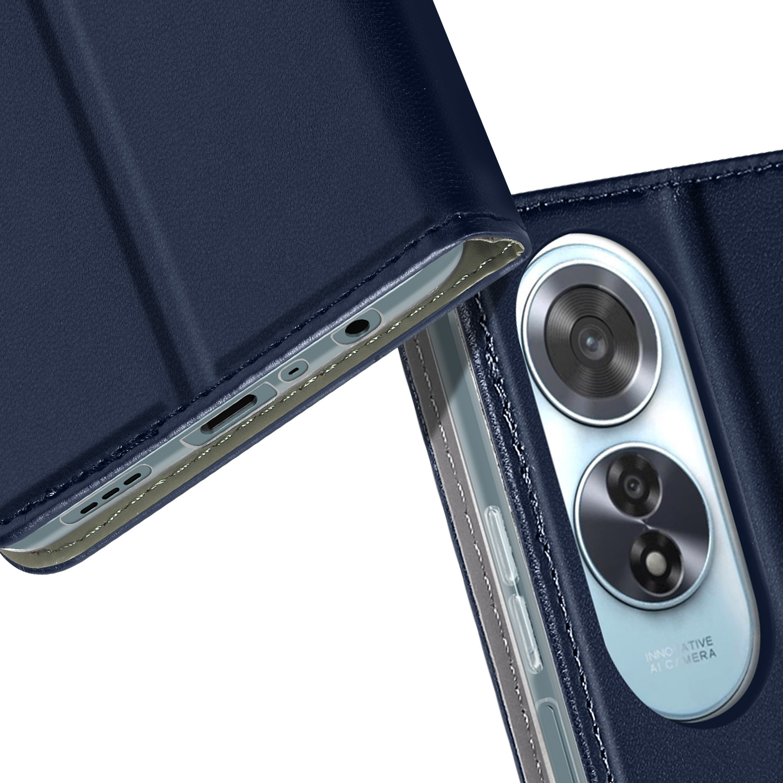 Primo piano di una custodia, fotocamera e fessura per carta di credito.