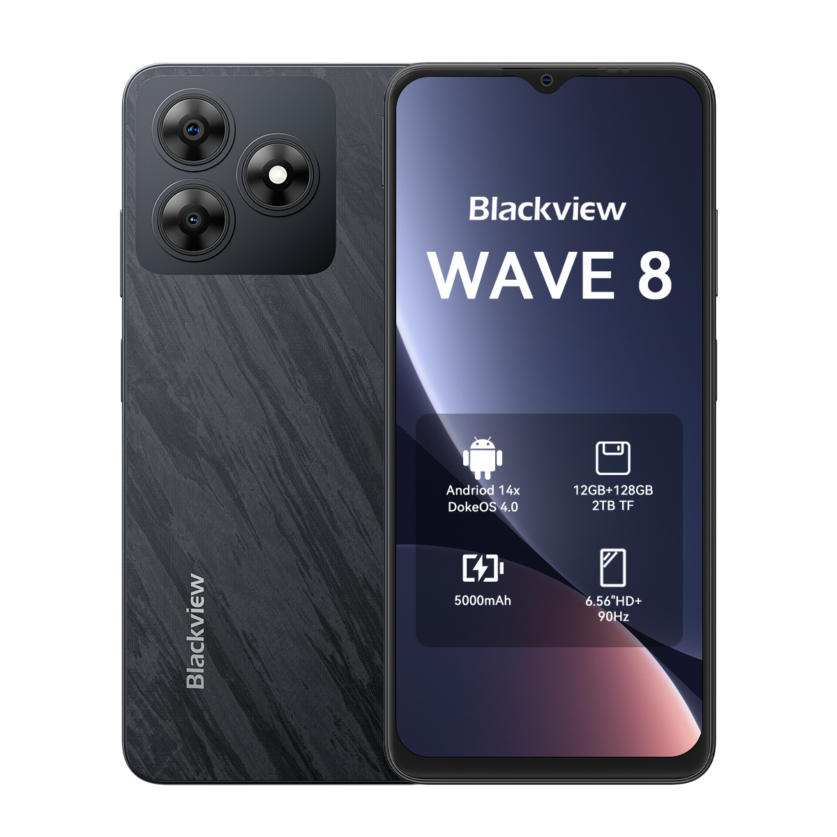 Ein schwarzes Telefon, das Informationen anzeigt. Das Telefon hat ein schwarz-graues Design.