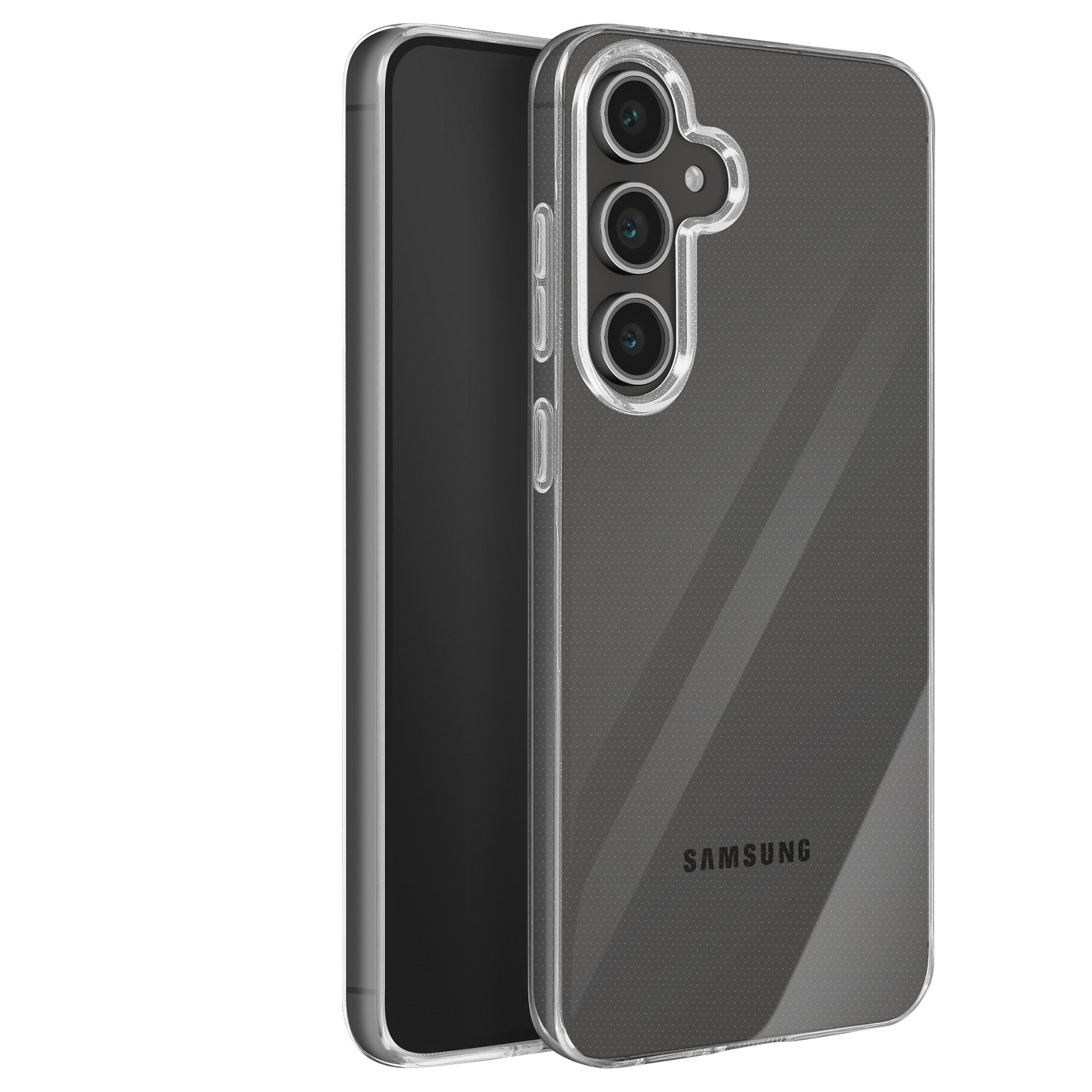 Due telefoni, uno con custodia trasparente, uno con custodia nera. Entrambi hanno fotocamere.