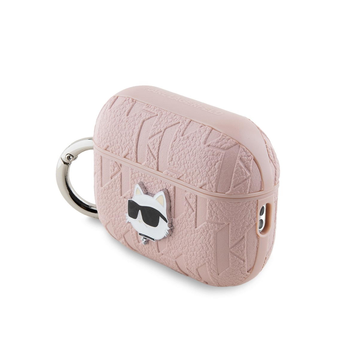 Funda AirPods de corcho con gato con gafas de sol, clip plateado.