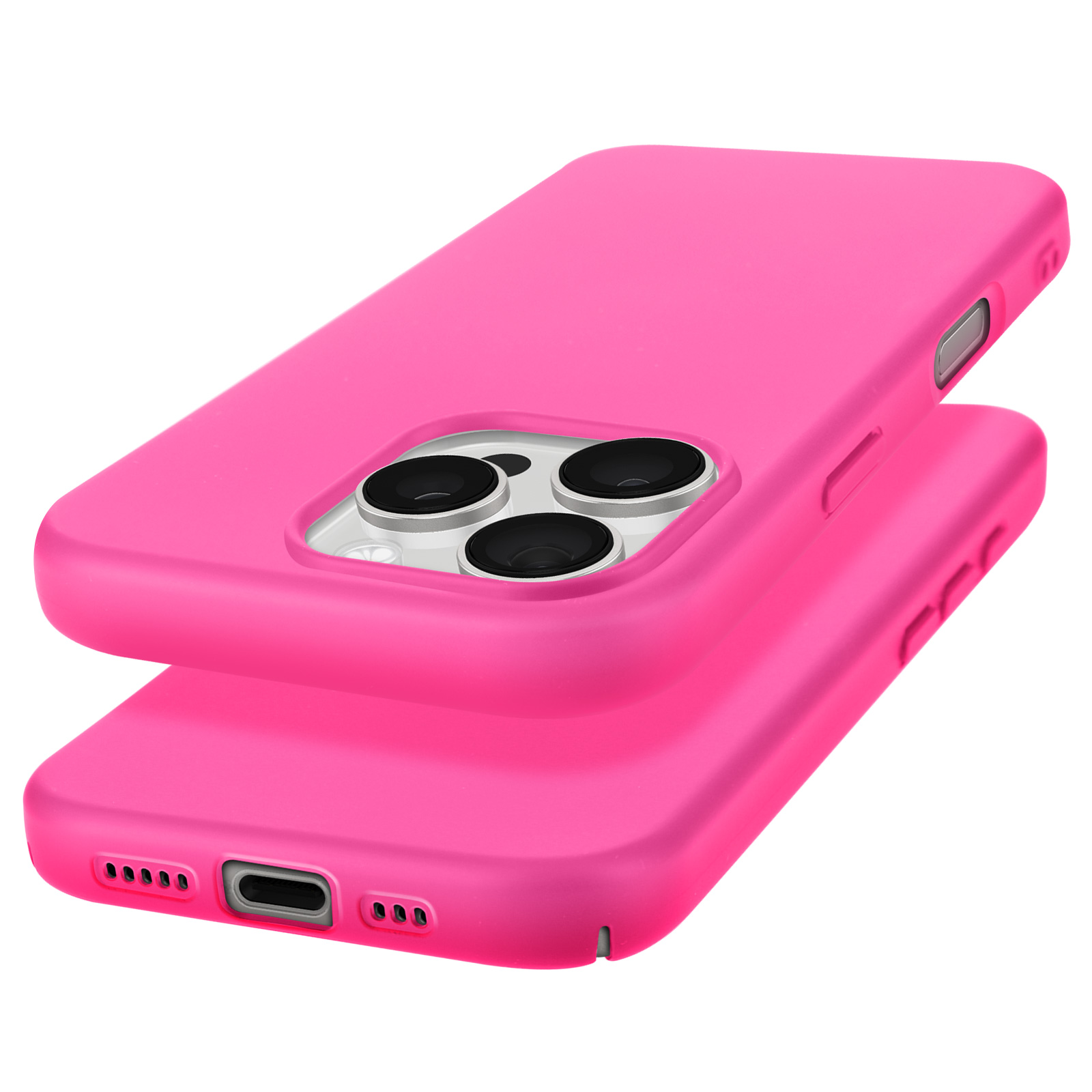 Custodia rosa per telefono con due telefoni impilati. La custodia copre i telefoni.