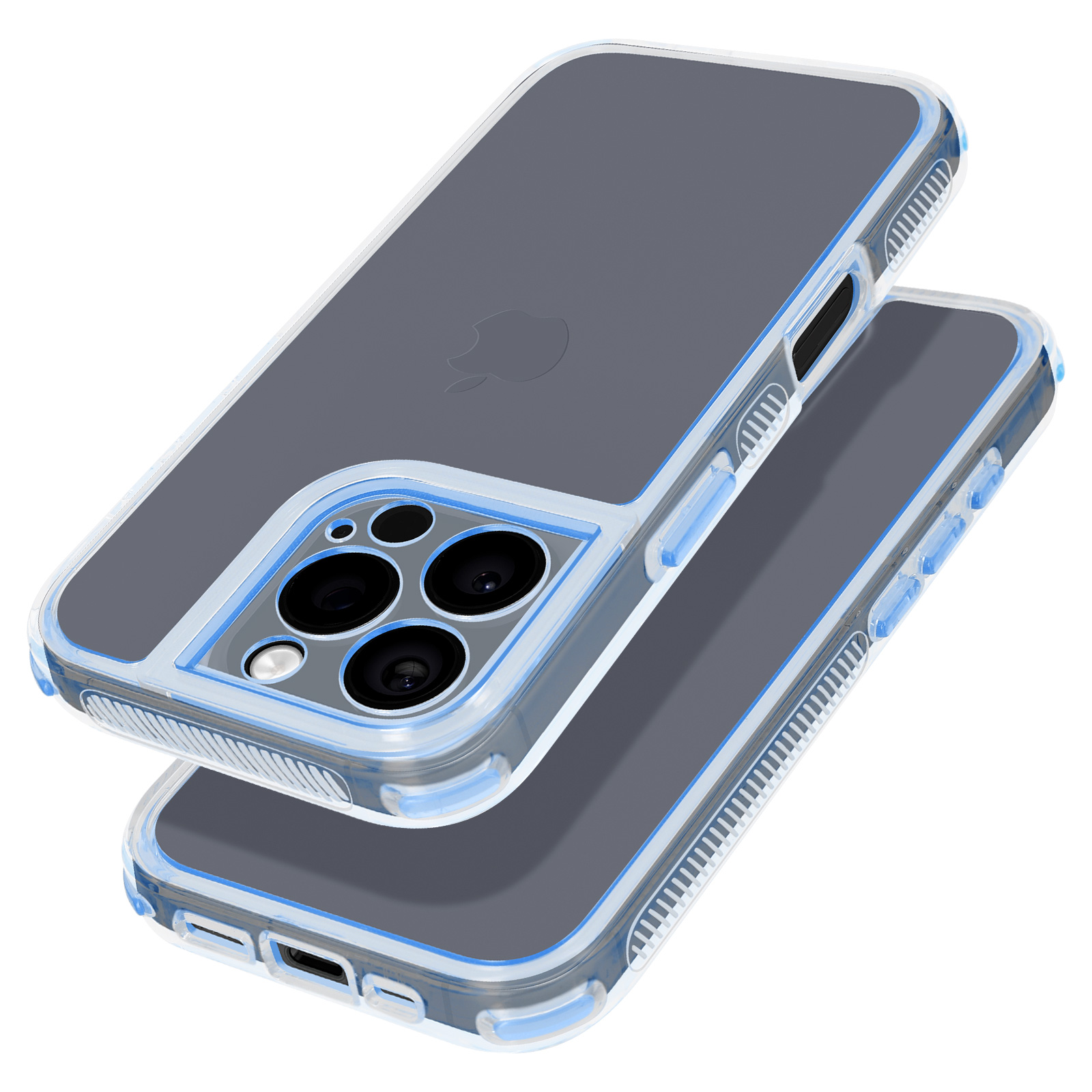 Due custodie per telefono. Una sopra l'altra, con un bordo blu.