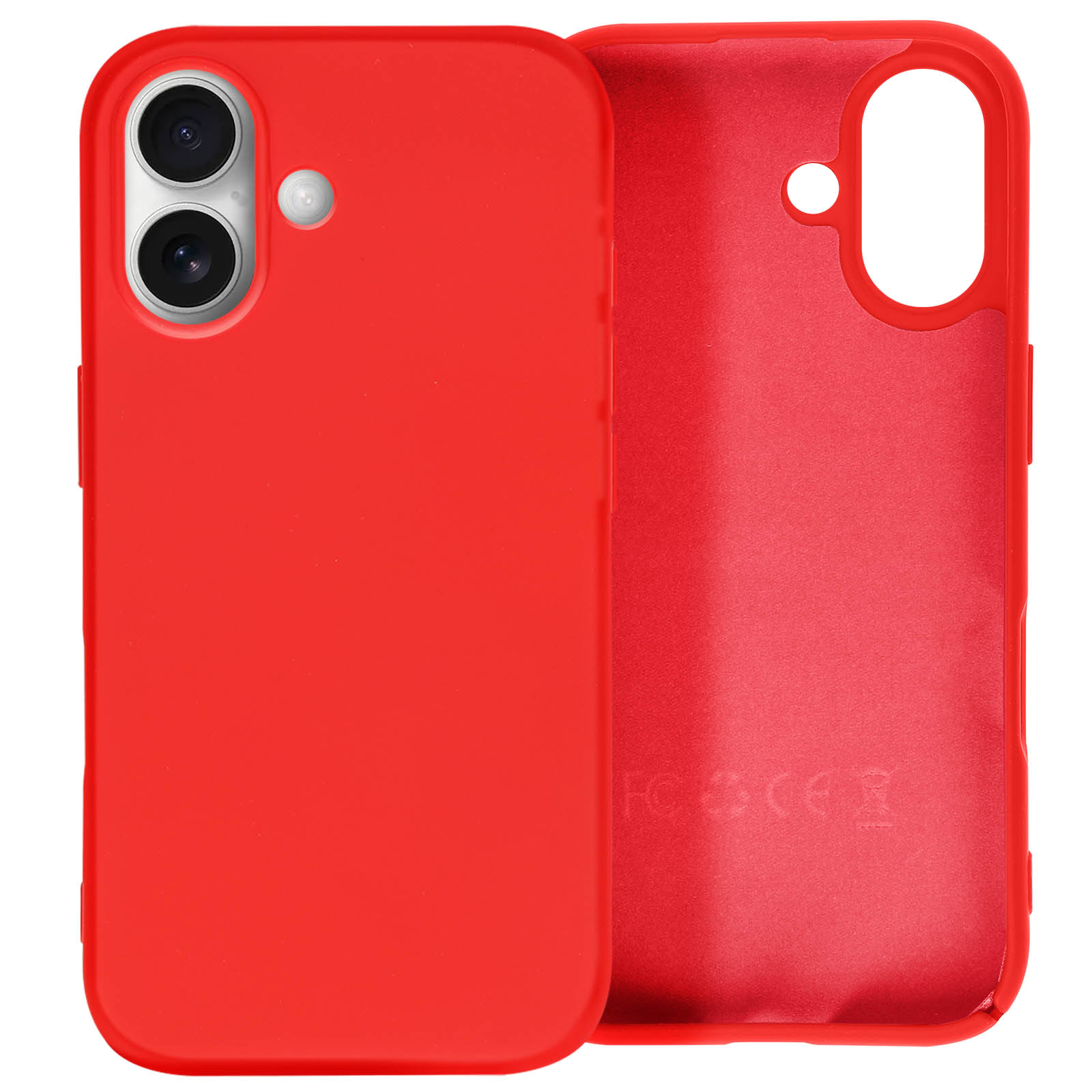 Due custodie rosse per telefono, che mostrano l'interno e l'esterno. L'interno è rosso.