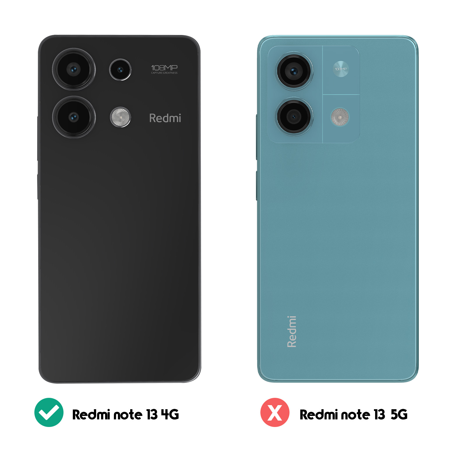 Due telefoni. Quello nero Redmi note 13 4G è corretto. L'altro no.