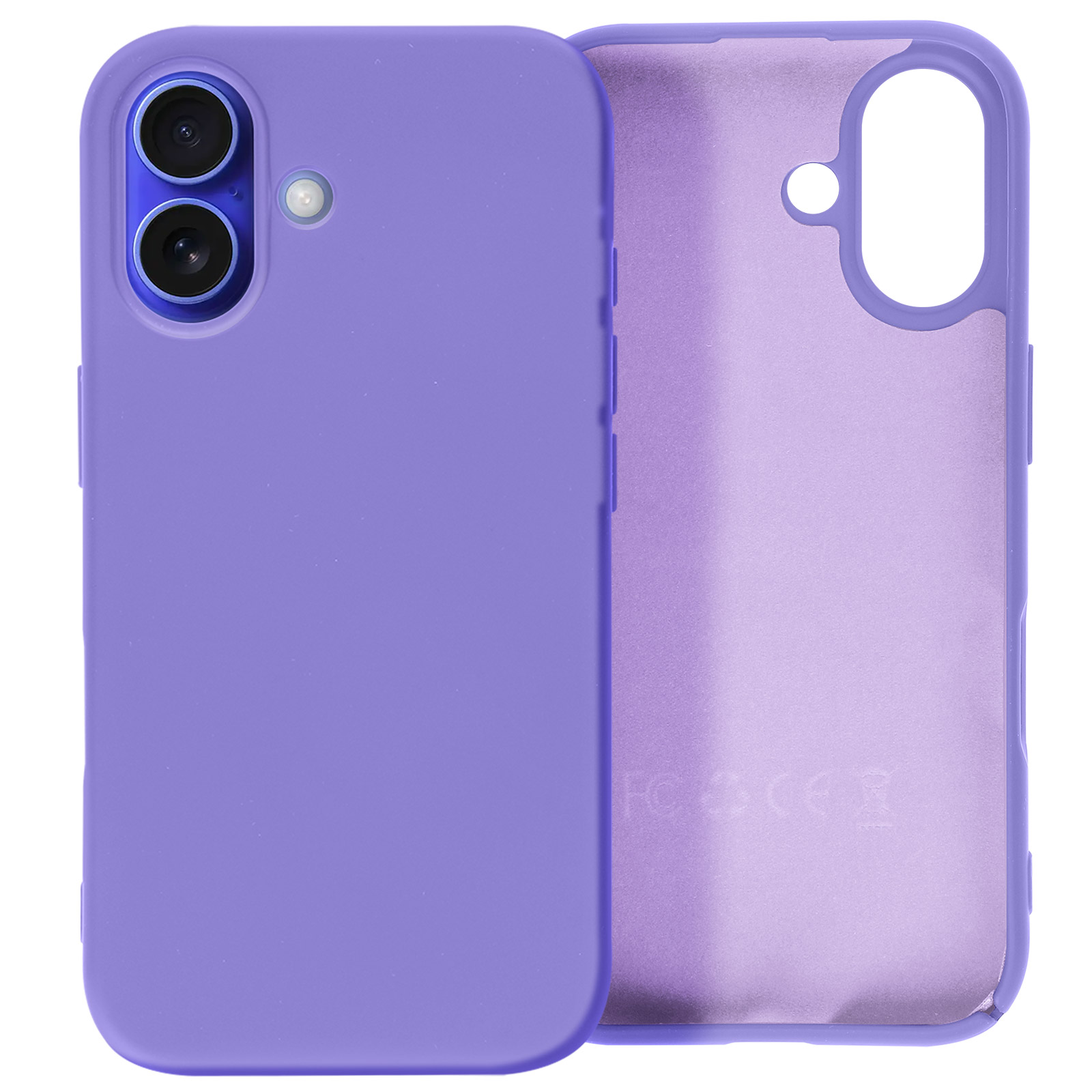 Custodia per telefono viola in due parti. L'interno della custodia è di un viola più chiaro.