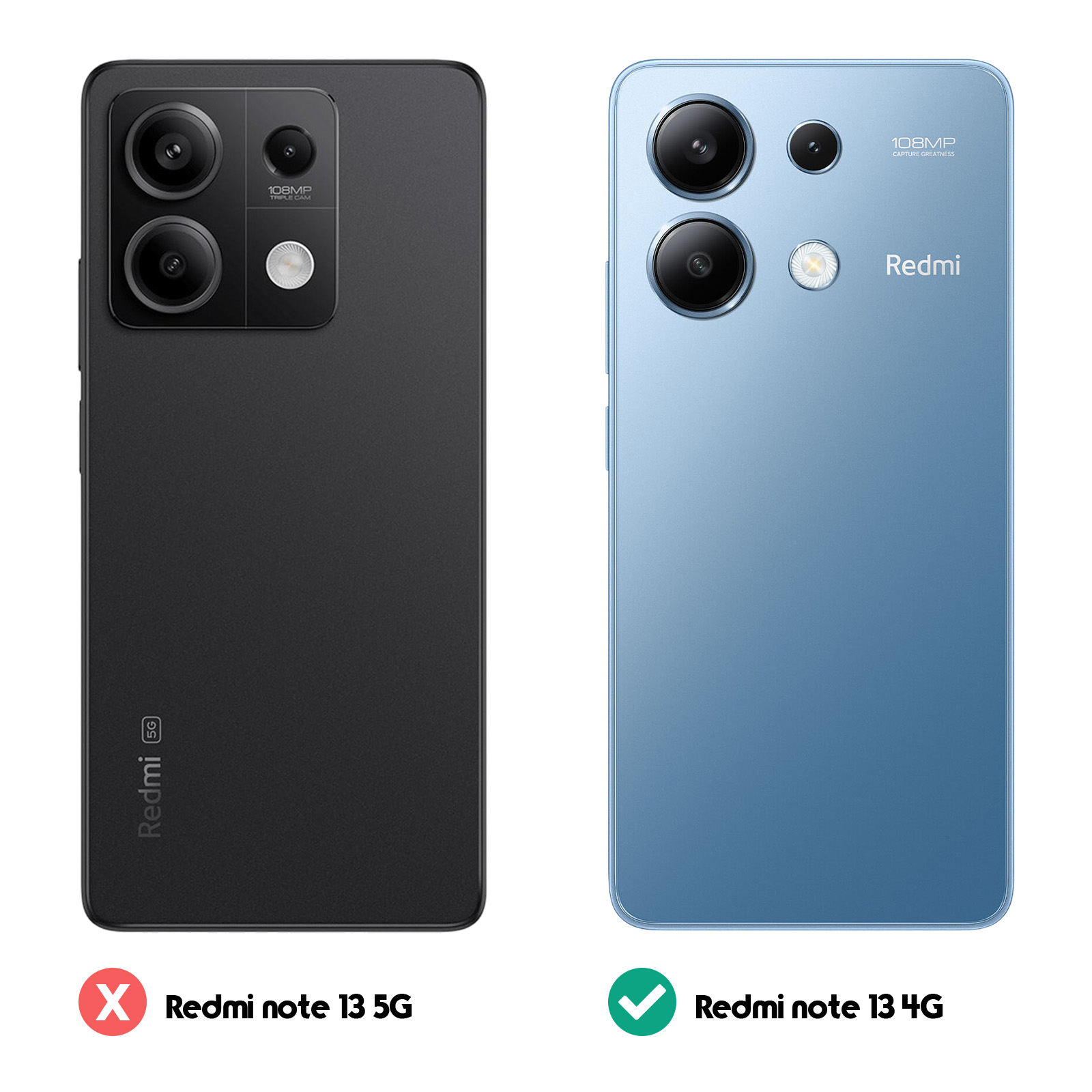 Due telefoni. Un telefono nero con tre obiettivi e un telefono blu con un design diverso.