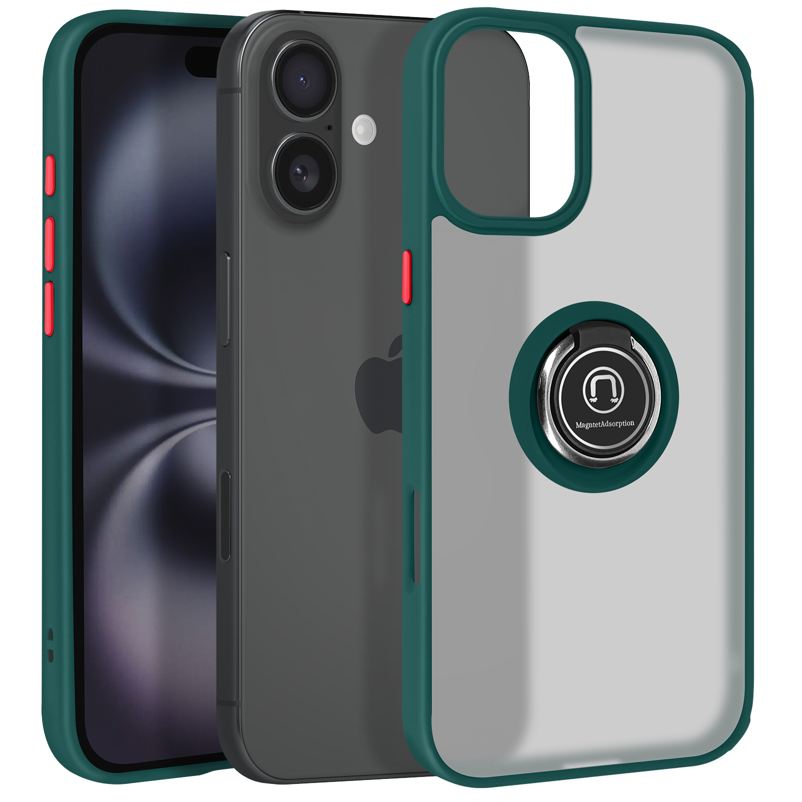 Telefono con custodia trasparente e anello di supporto.