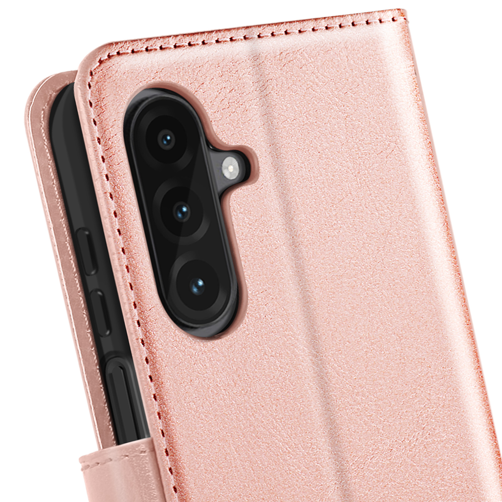 Custodia rosa per telefono con telefono all'interno. Ha un'apertura per la fotocamera.