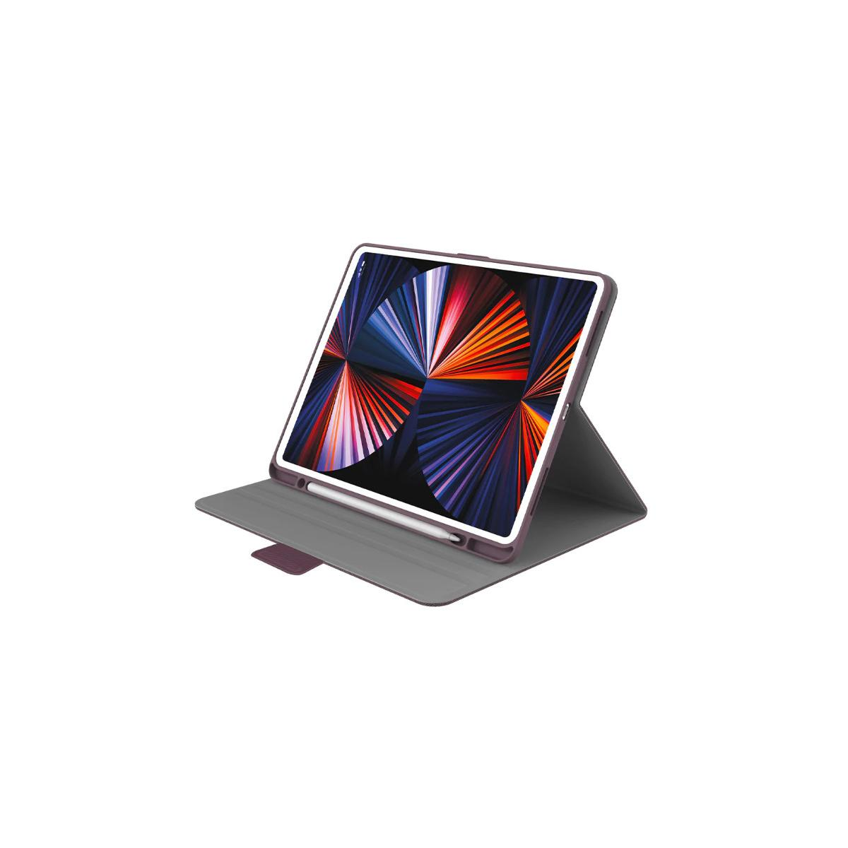 Tablet in una custodia con una matita. La custodia è aperta, mostrando lo schermo con un'immagine colorata.