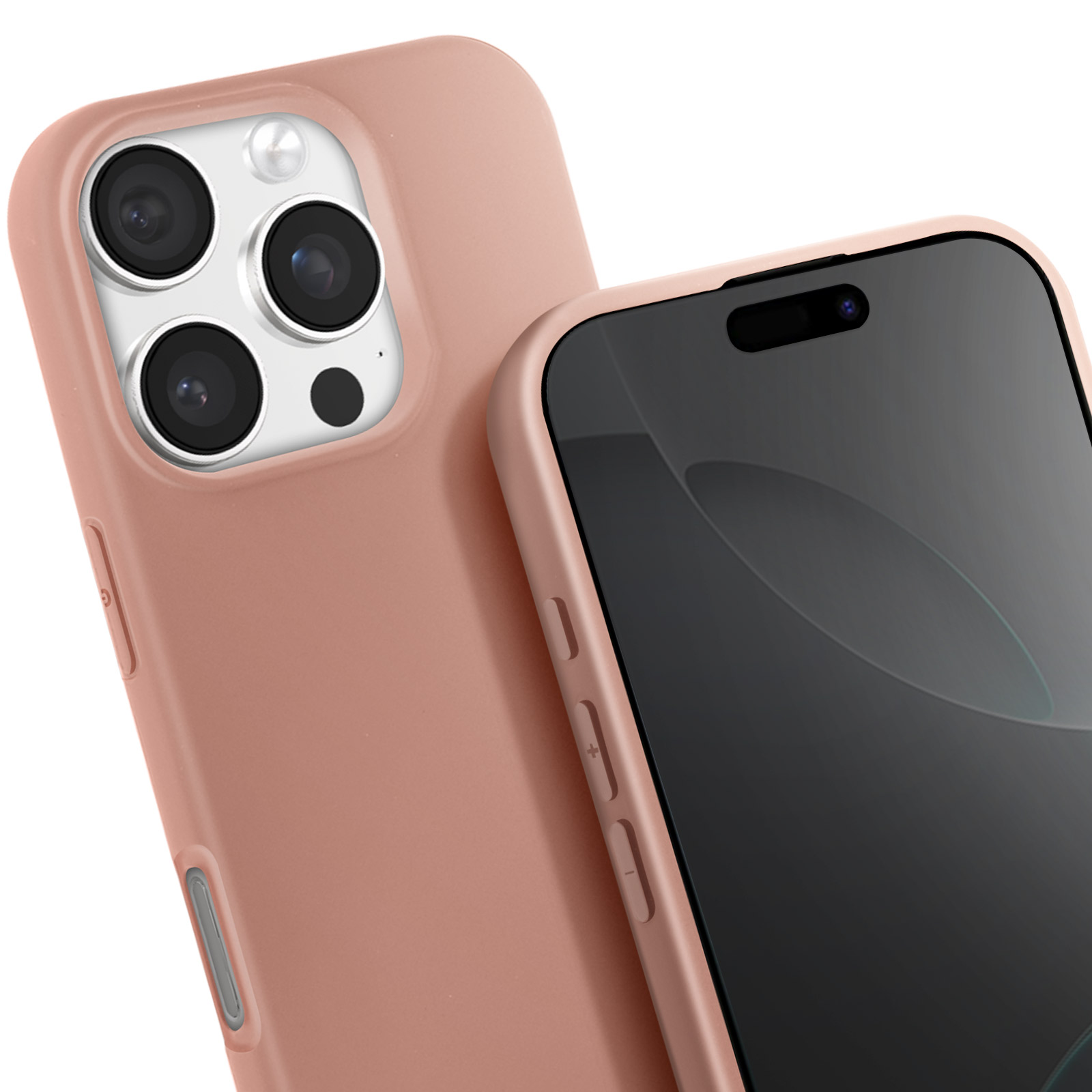 Una custodia per telefono color rosa con un telefono all'interno. Lo schermo del telefono è visibile.
