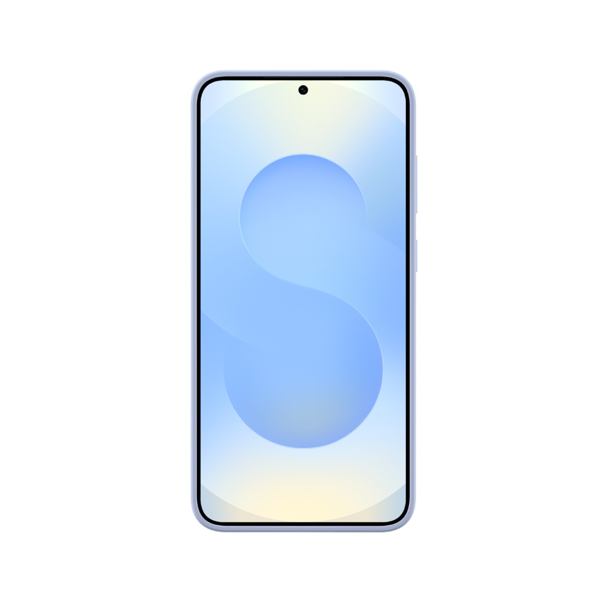 Teléfono inteligente azul con pantalla que muestra un degradado azul claro y amarillo, con borde negro, sobre fondo blanco.