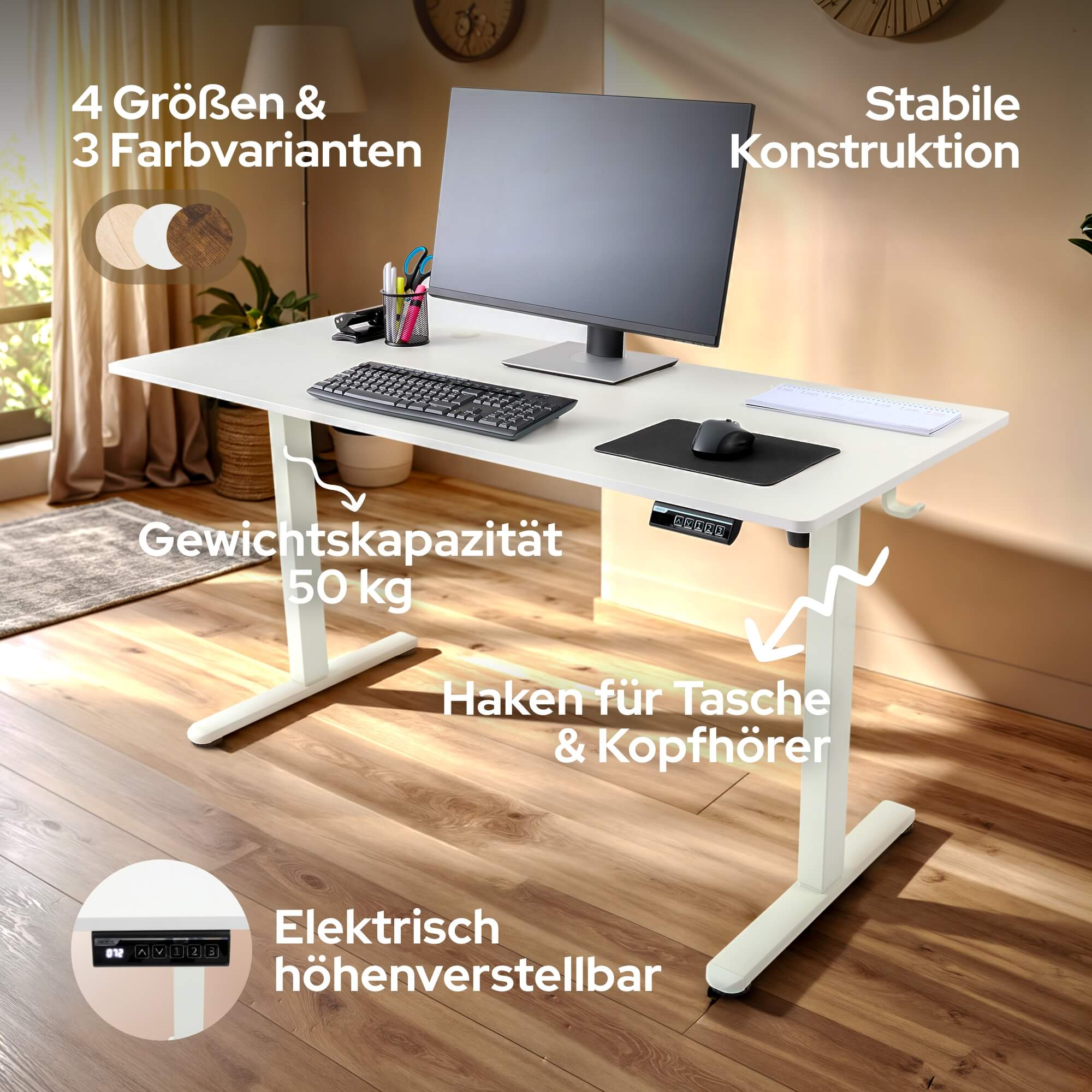 Arebos Schreibtisch Computer-Bürotisch 160 x 80 cm, elektrisch Memory-Funktion, 72-118 cm höhenverstellbar, Hebekapazität: 70 kg